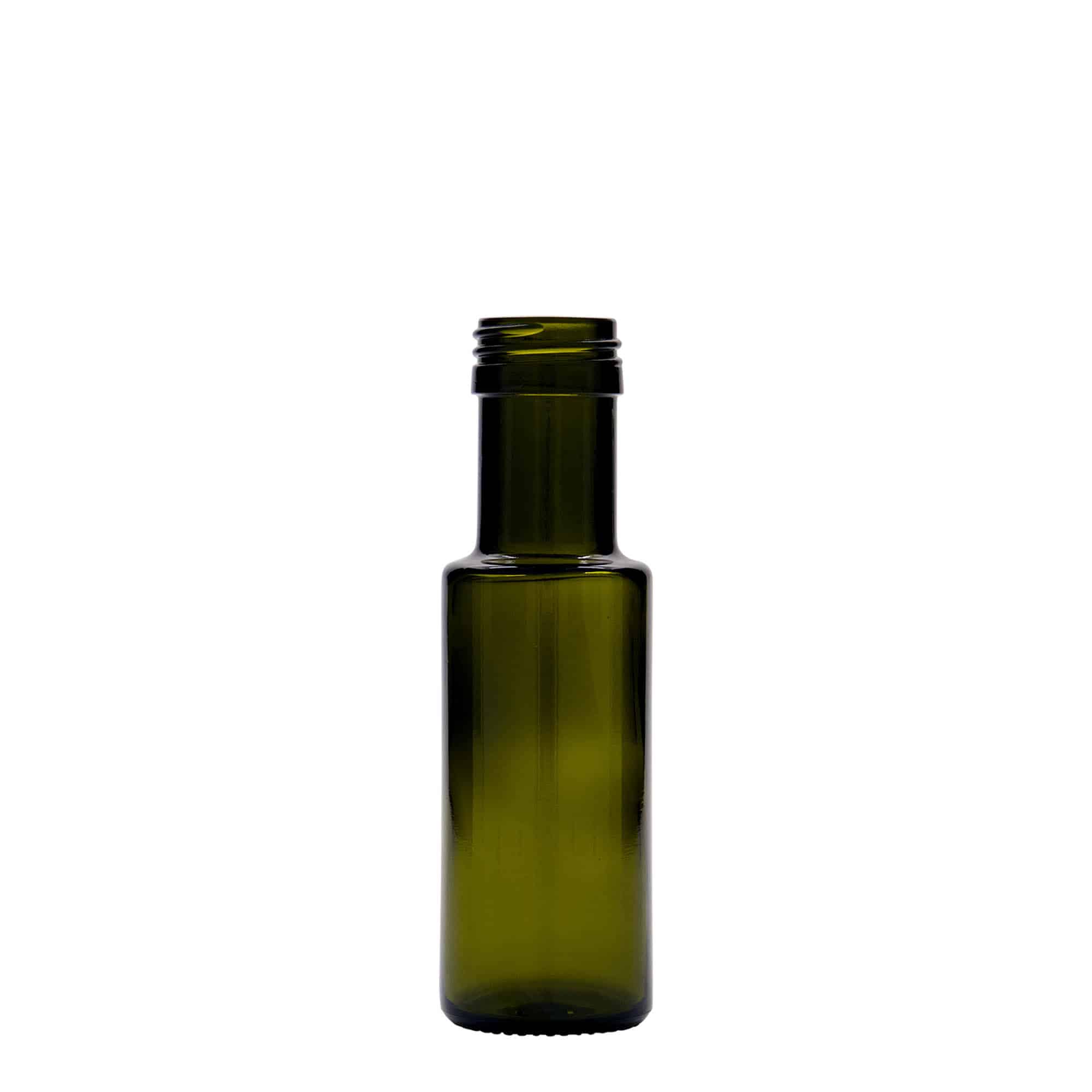 Bouteille en verre 100 ml 'Dorica', vert antique, col : PP 31,5