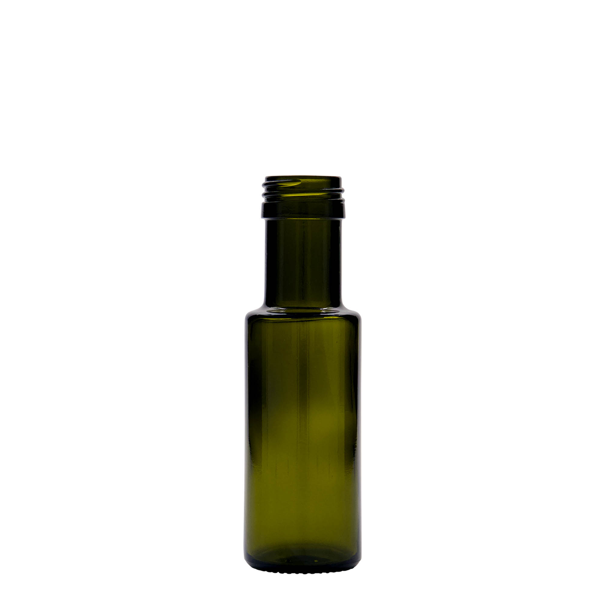 Flacon en verre 100 ml 'Dorica', vert antique, ouverture : PP 31,5 Flacon en verre 100 ml 'Dorica', vert antique, ouverture : PP 31,5