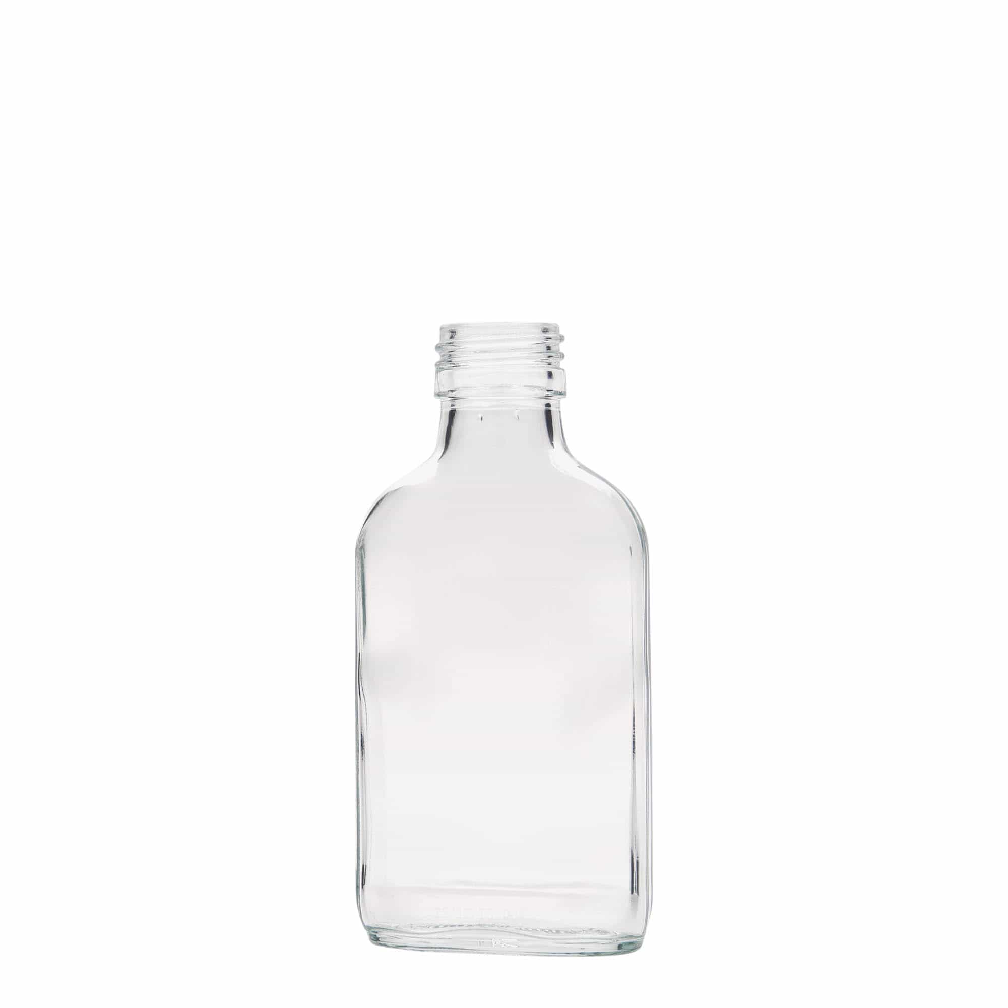 Flasque 100 ml, rectangulaire, verre, col : PP 28
