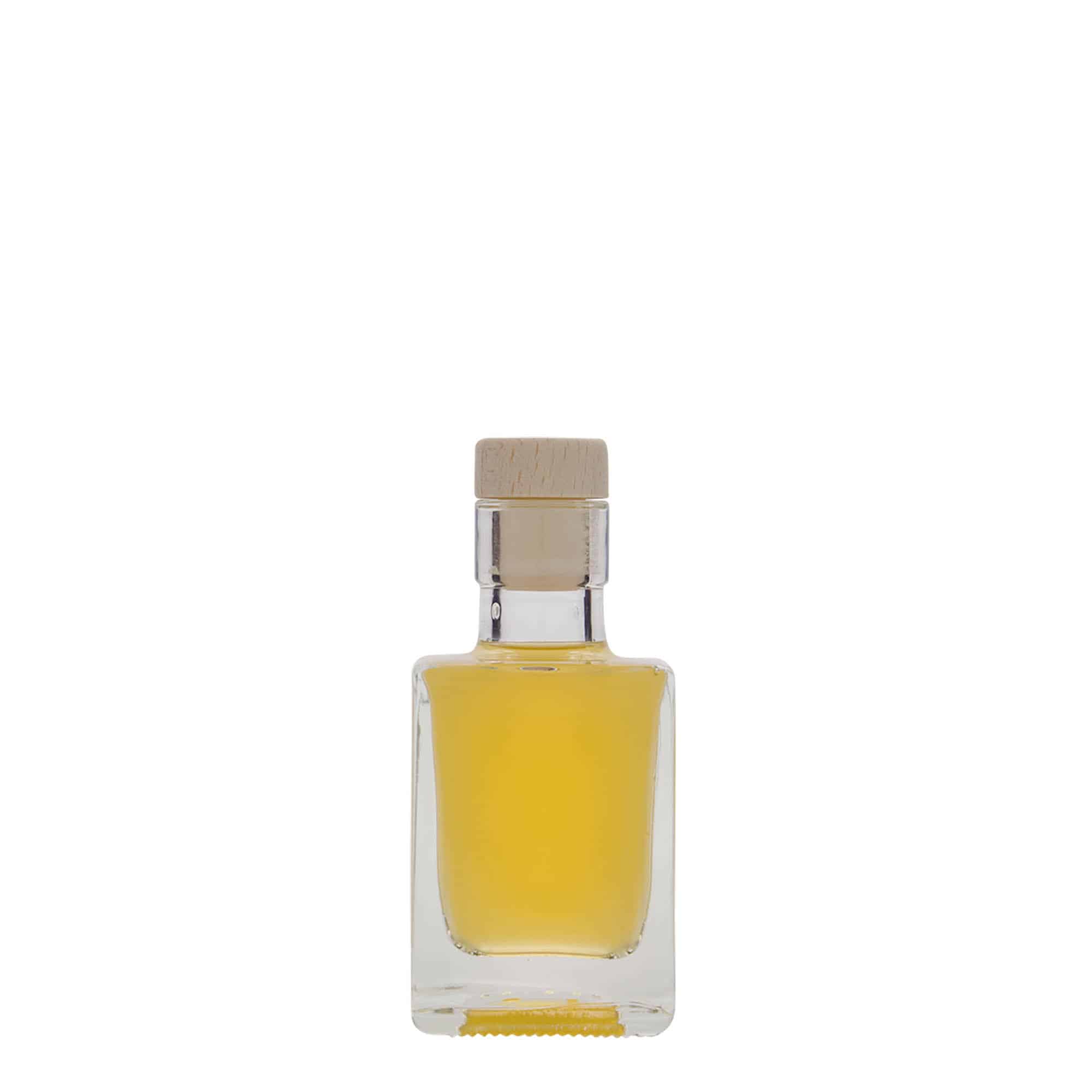 Flacon en verre 50 ml « Cube », carré, ouverture : bouchon en liège