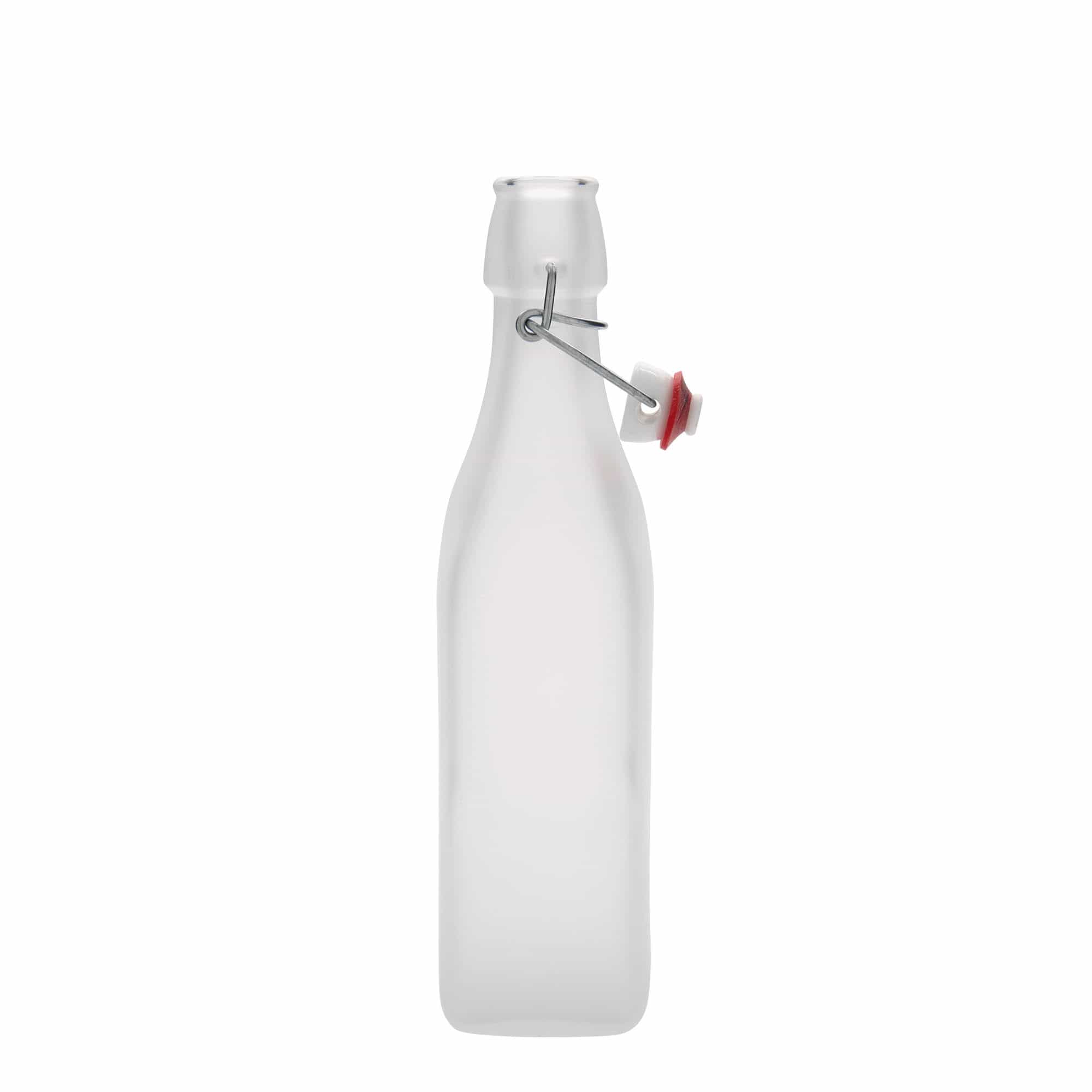Bouteille en verre 500 ml « Swing », carrée, blanche, ouverture : bouchon à levier