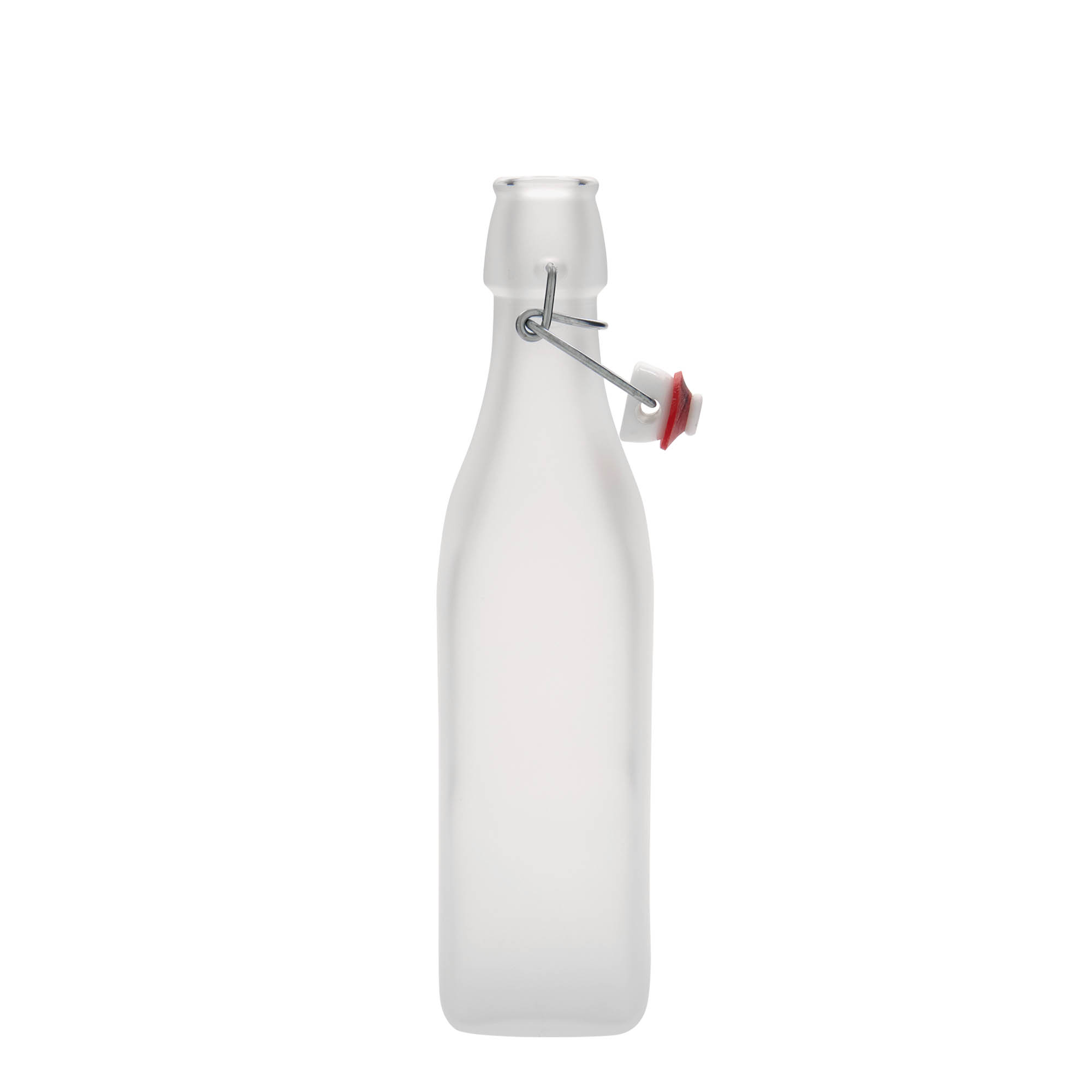 Bouteille en verre 500 ml « Swing », carrée, blanche, ouverture : bouchon à levier
