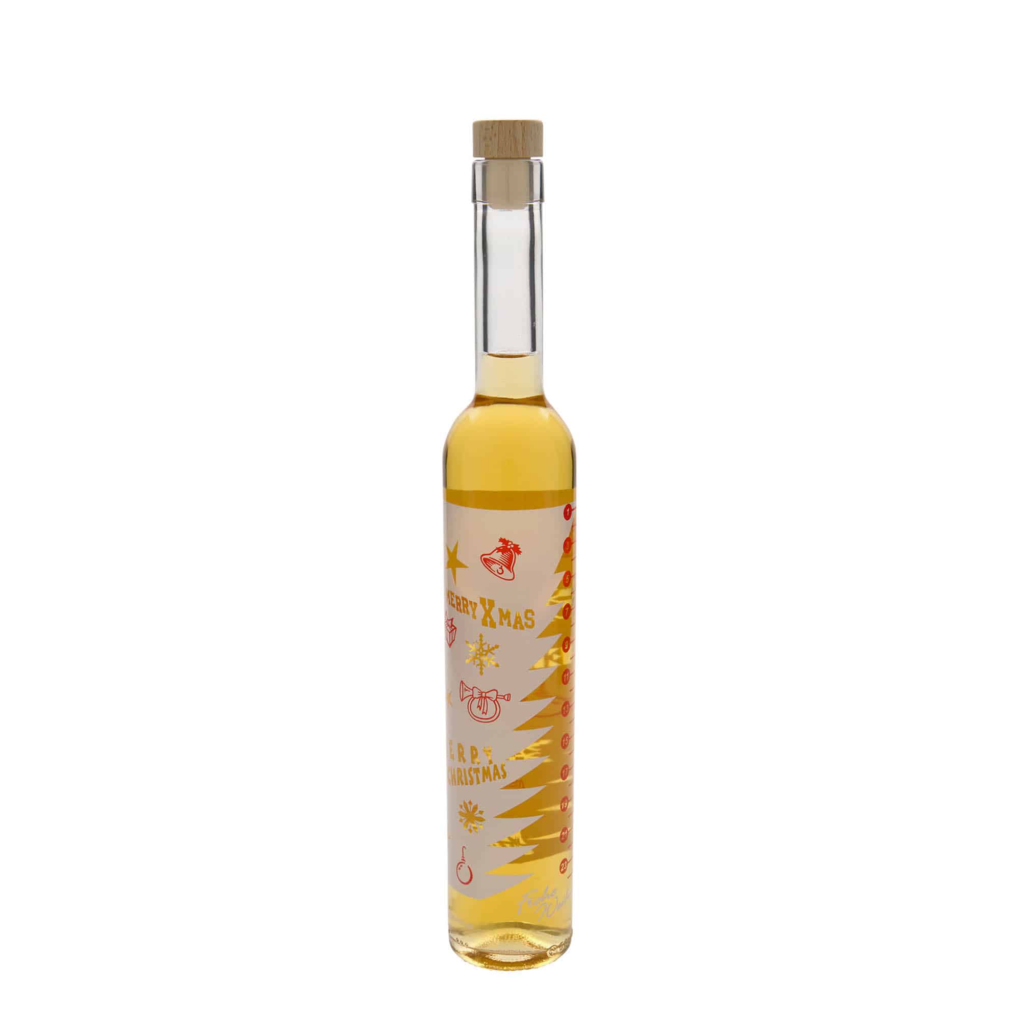 Bouteille en verre 500 ml Maximo imprimée « Calendrier de l'Avent », ouverture : bouchon en liège