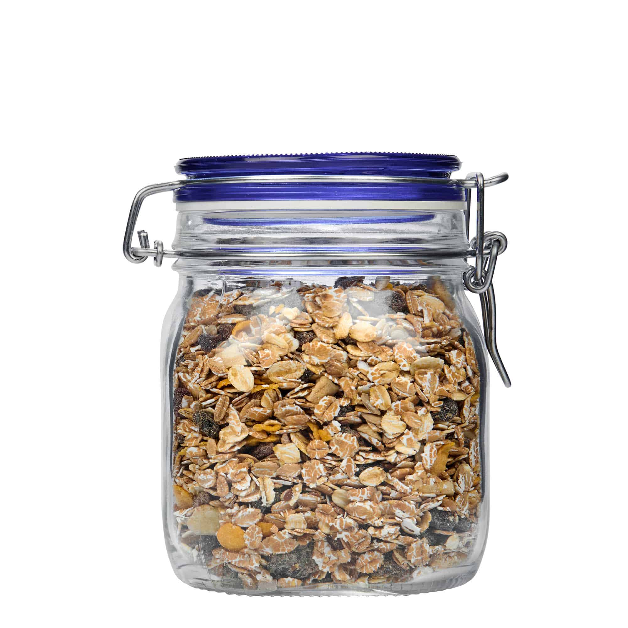 750 ml bocal à fermeture mécanique 'Fido' avec couvercle bleu, carré, ouverture : fermeture mécanique à levier