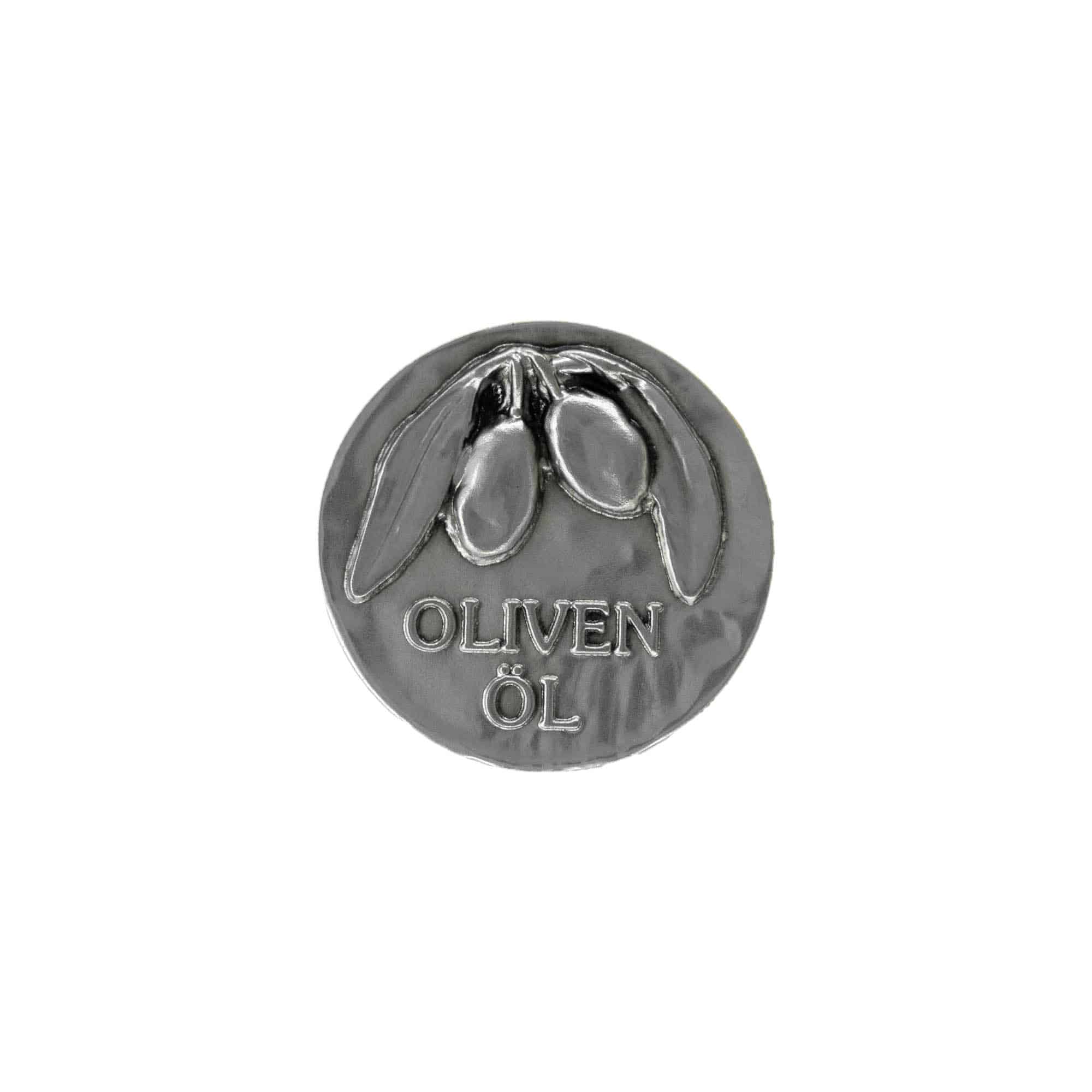 Étiquette en étain « Huile d'olive », métal, argenté Étiquette en étain « Huile d'olive », métal, argenté