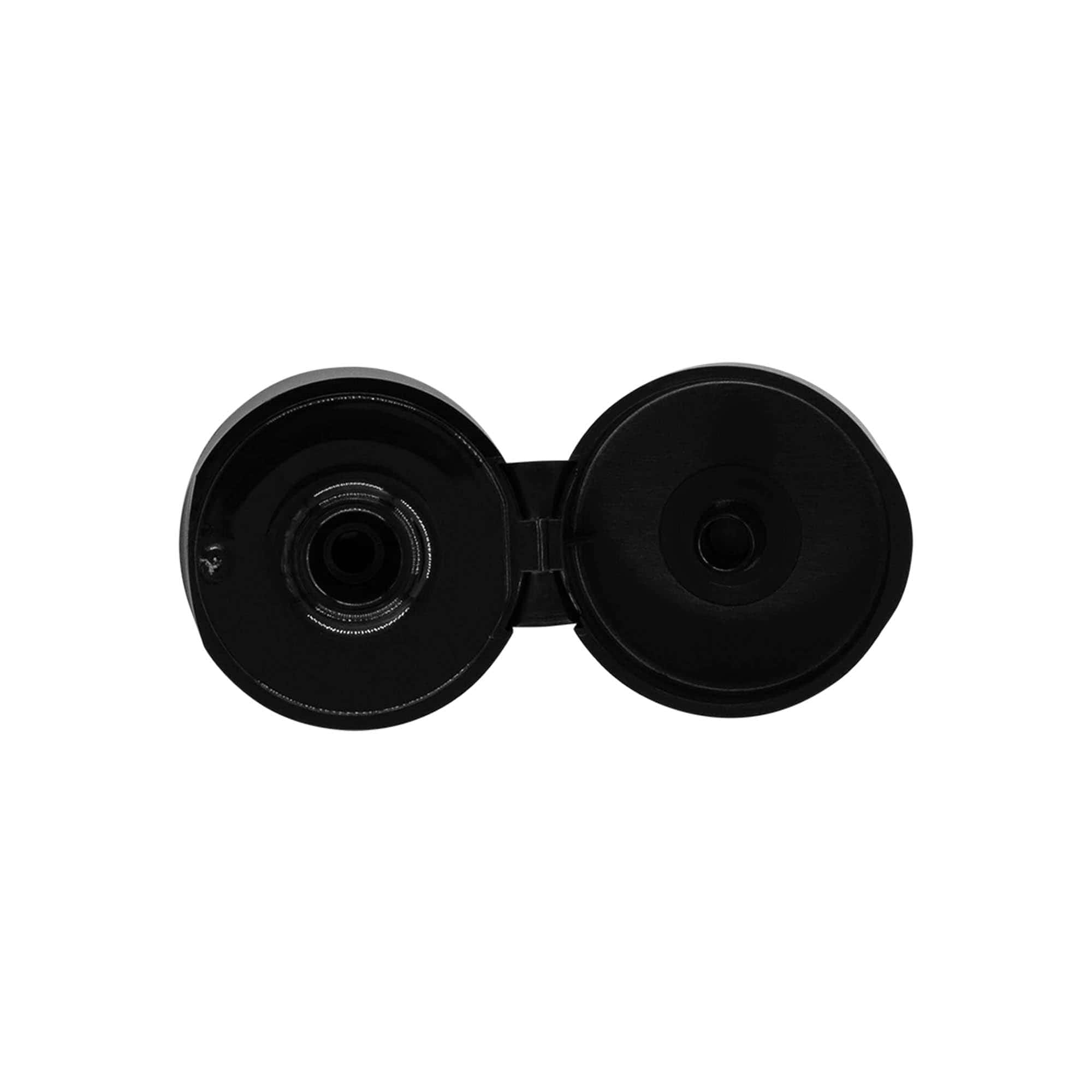 Bouchon à vis charnière rabattable, plastique PP, noir, pour ouverture : 24/410