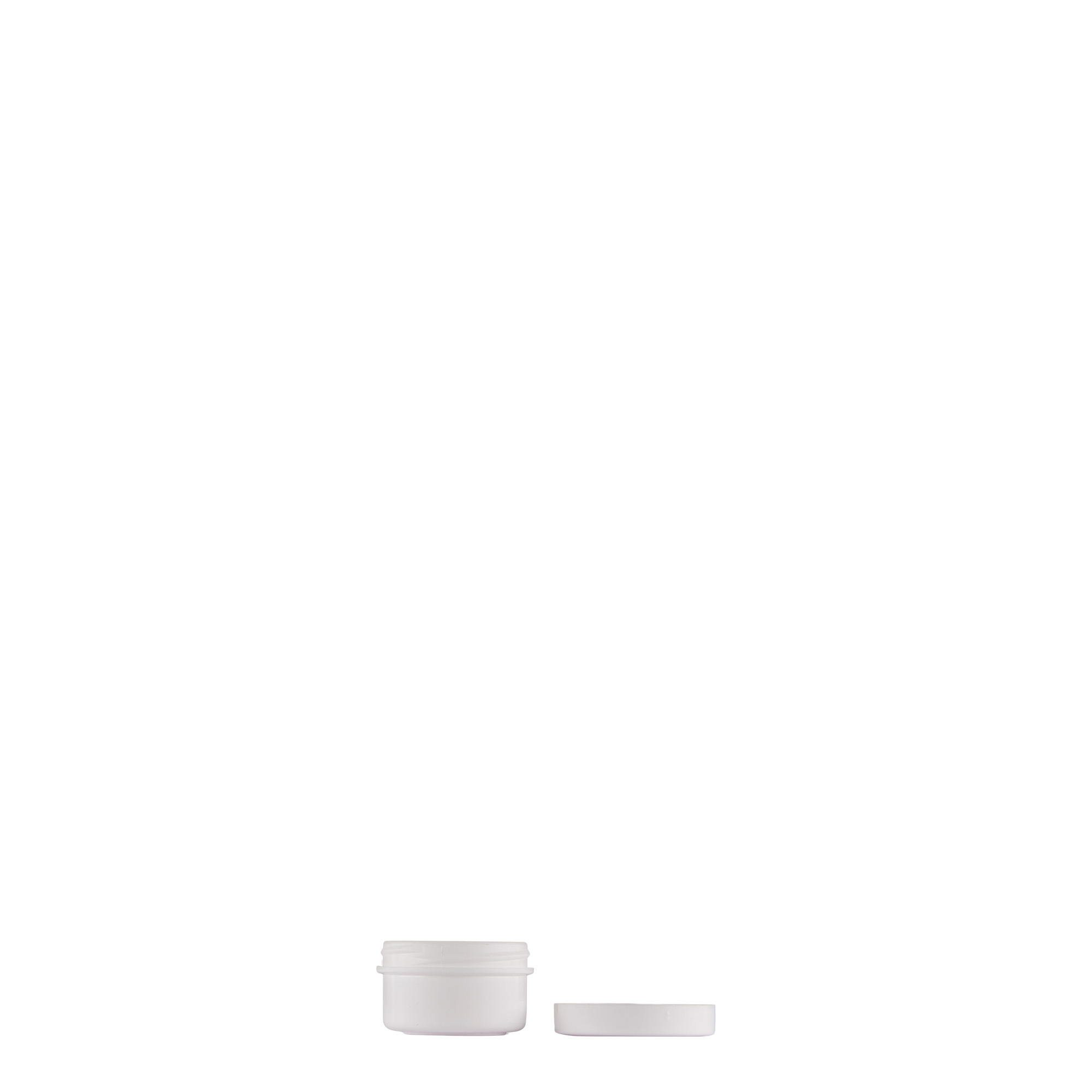 Pot en plastique de 6 ml « White Line », PP, blanc, ouverture : bouchon à vis Pot en plastique de 6 ml « White Line », PP, blanc, ouverture : bouchon à vis