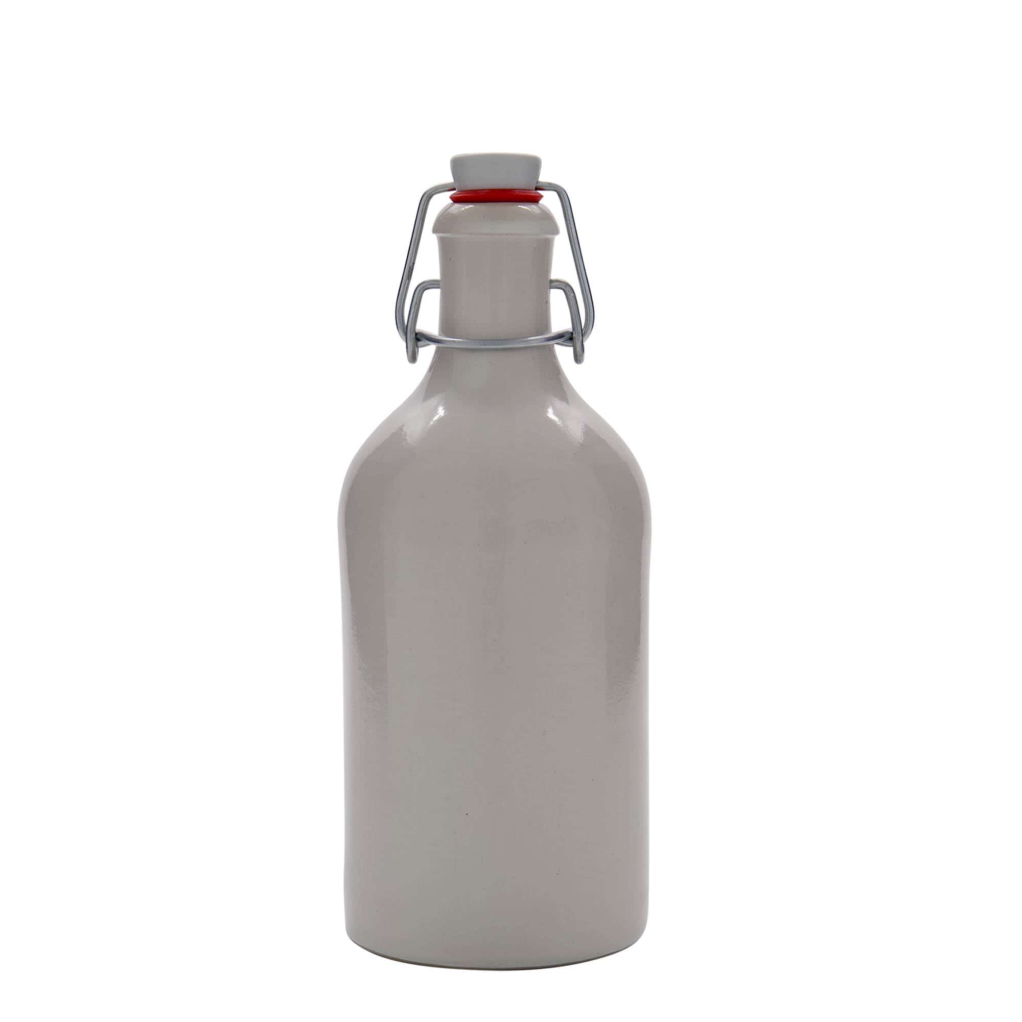 Chope en terre cuite 500 ml, grès, blanc, col : bouchon mécanique