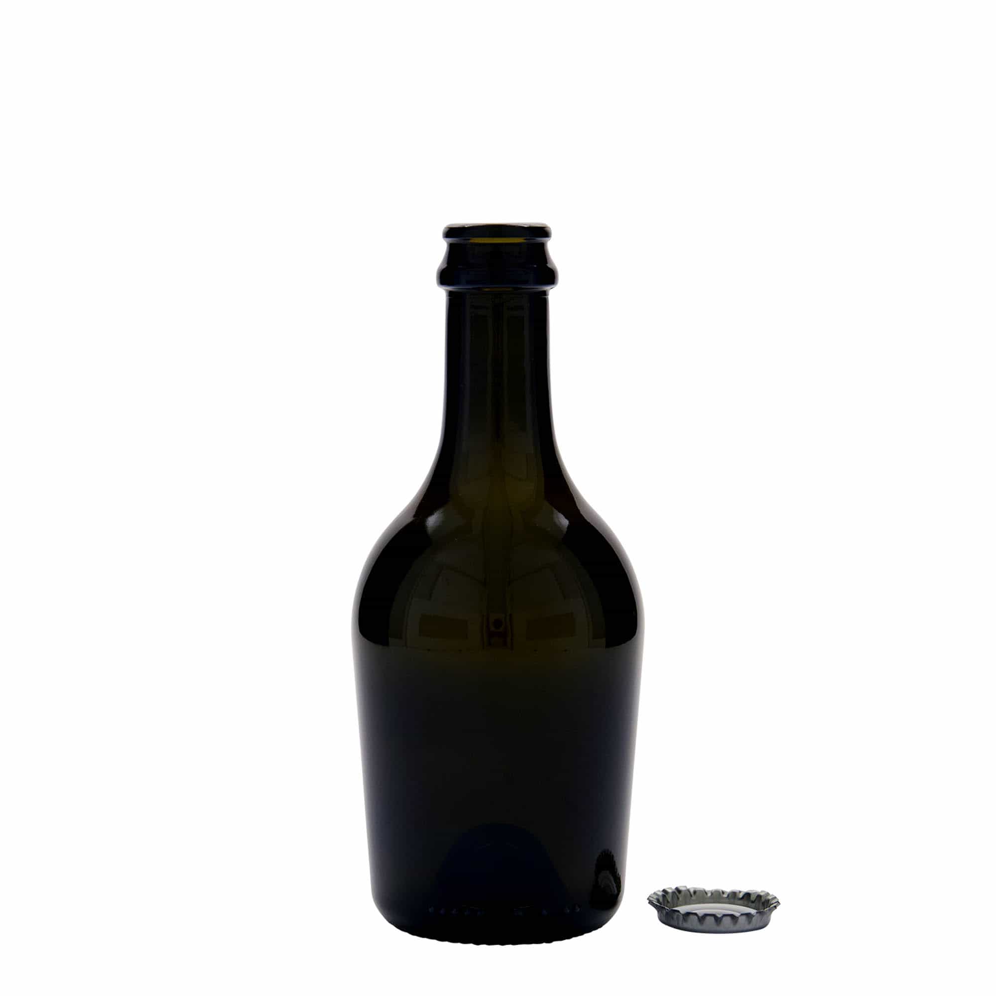 Bouteille de bière / de Champagne 330 ml 'Butterfly', verre, vert antique, col : capsules couronnes