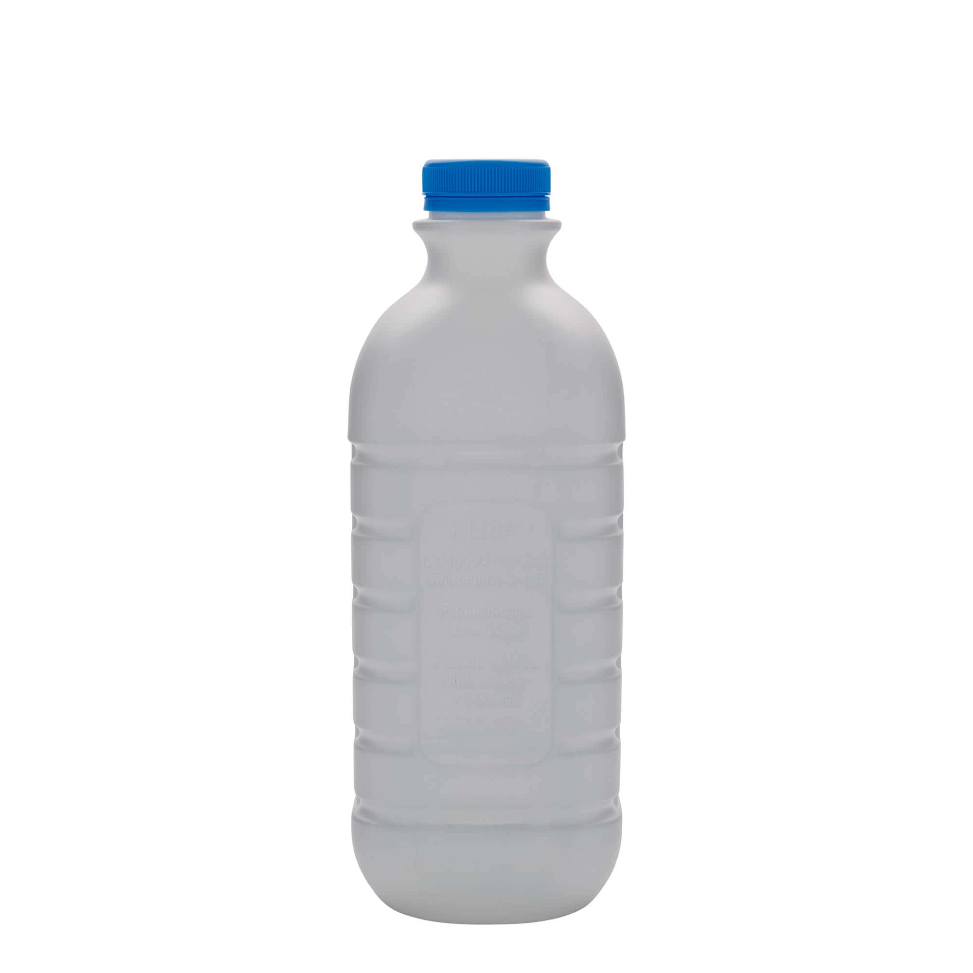 Bouteille de lait 1 000 ml, rectangulaire, plastique HDPE, blanc, ouverture : PEHD40