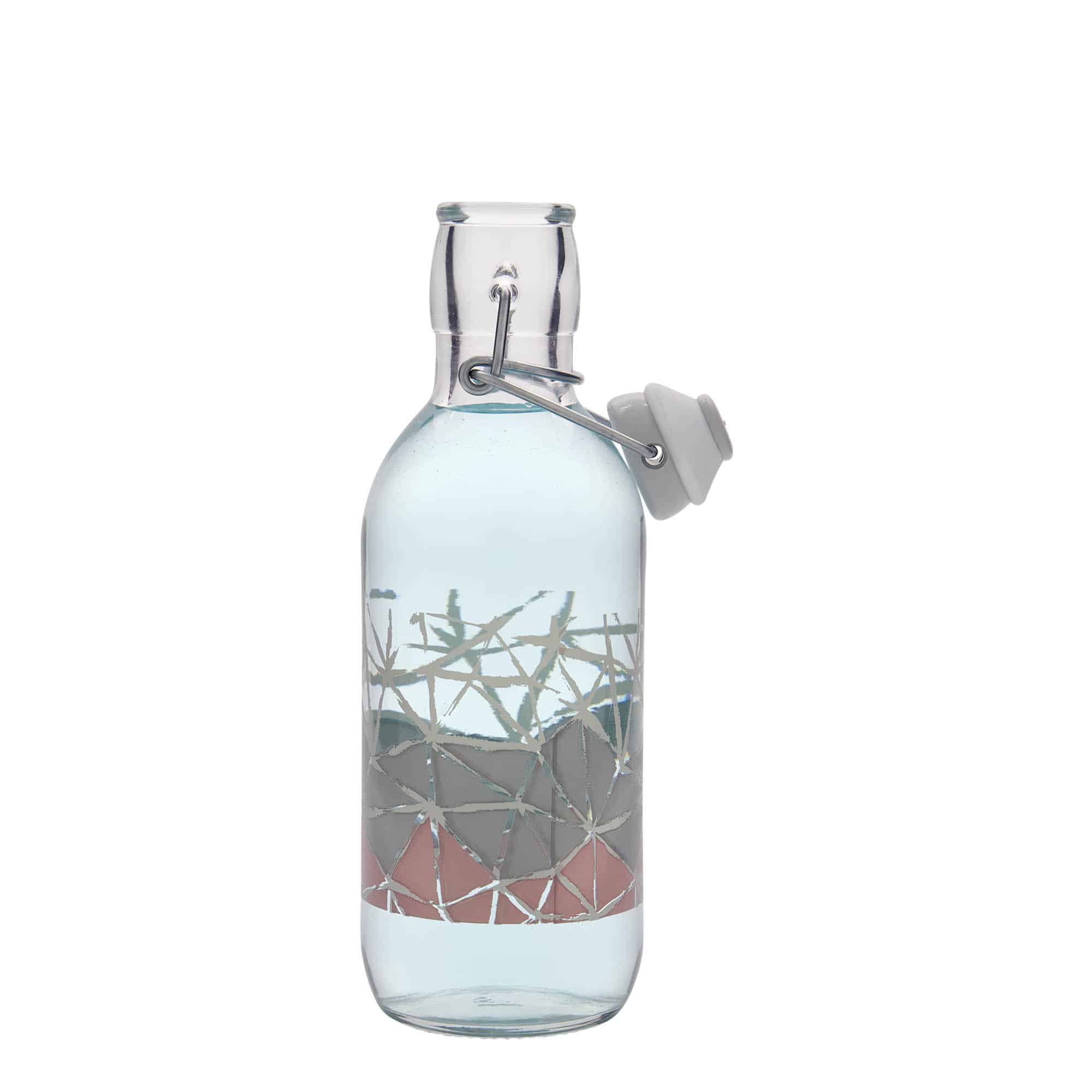 Bouteille en verre 500 ml 'Emilia', motif : manolibera rose, bouchage: bouchon mécanique Bouteille en verre 500 ml 'Emilia', motif : manolibera rose, bouchage: bouchon mécanique