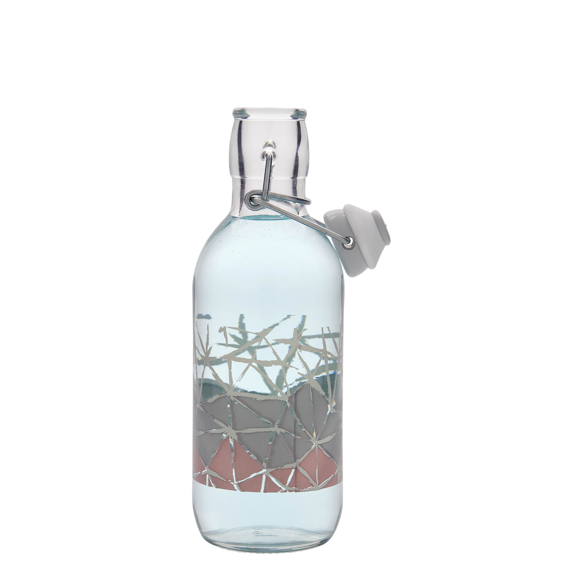 Bouteille en verre de 500 ml Emilia imprimée « Manolibera rosa », ouverture : bouchon à levier Bouteille en verre de 500 ml Emilia imprimée « Manolibera rosa », ouverture : bouchon à levier