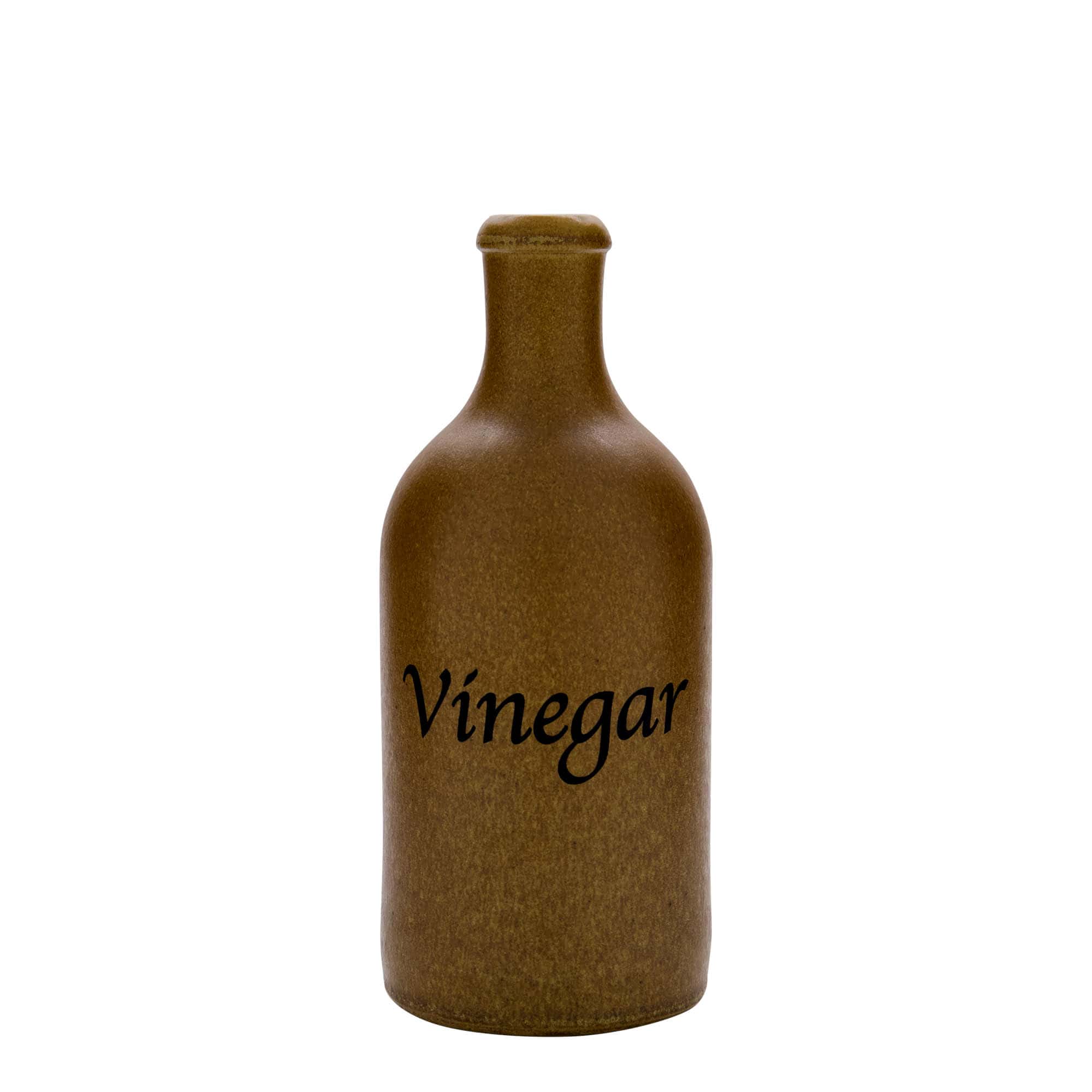 Cruche en terre cuite de 500 ml, motif : Vinaigre, grès, brun-cristallisé, ouverture : bouchon en liège Cruche en terre cuite de 500 ml, motif : Vinaigre, grès, brun-cristallisé, ouverture : bouchon en liège