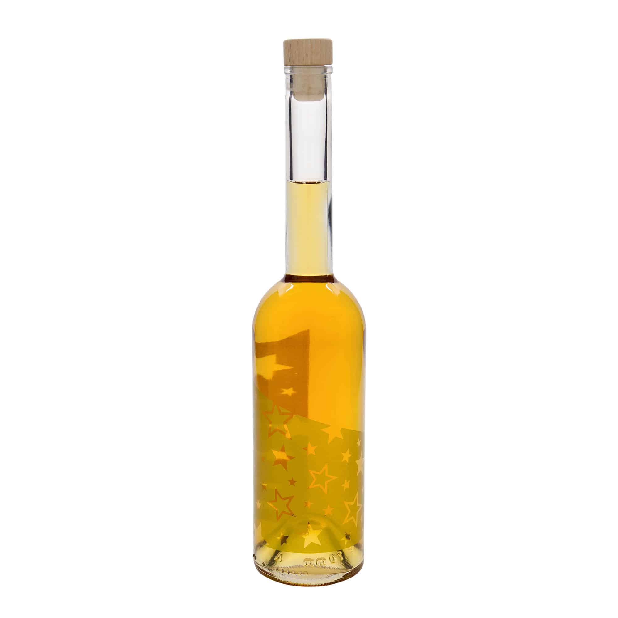 Bouteille en verre 500 ml 'Opera', motif : étoiles dorées, ouverture : bouchon en liège