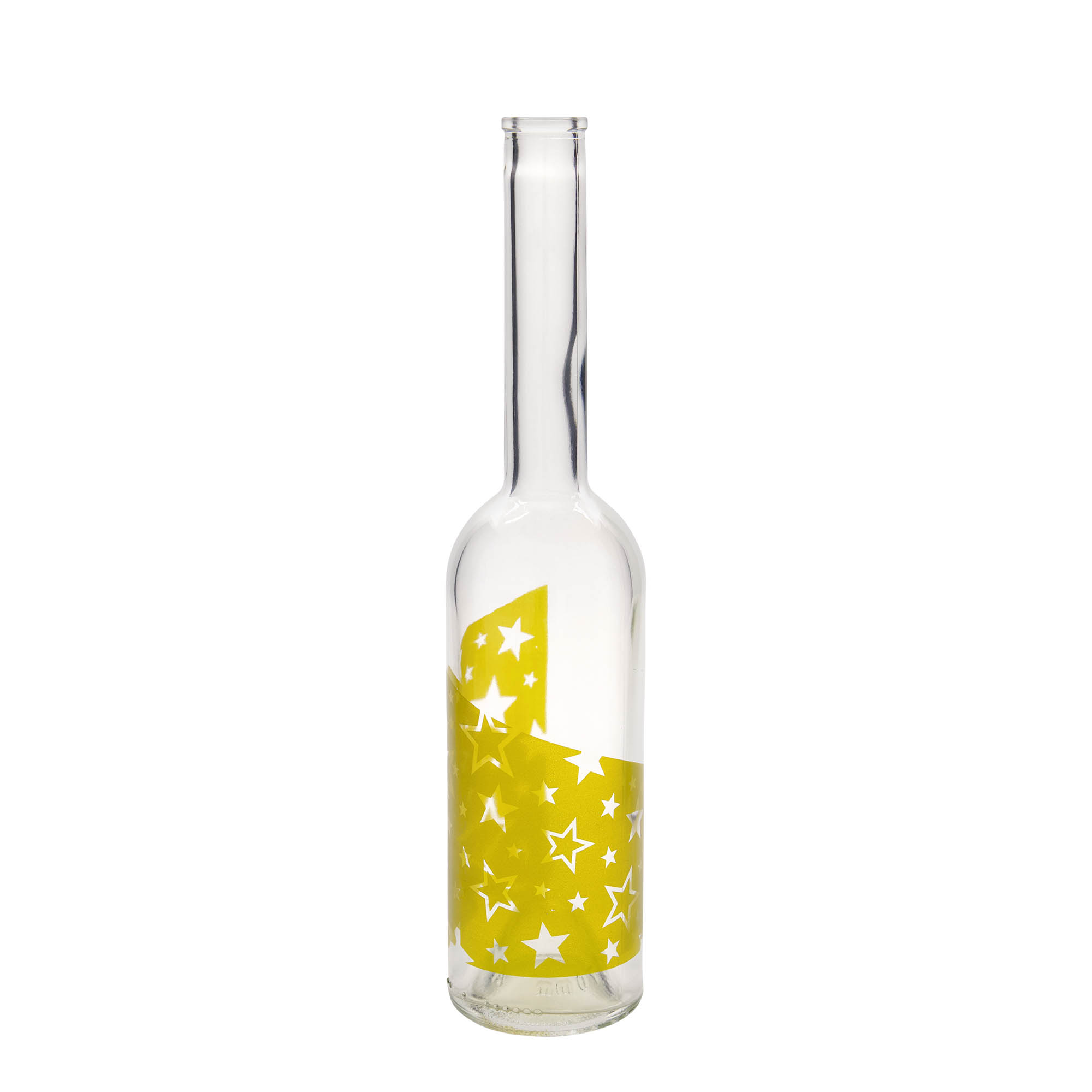 Bouteille en verre 500 ml 'Opera', motif : étoiles dorées, ouverture : bouchon en liège
