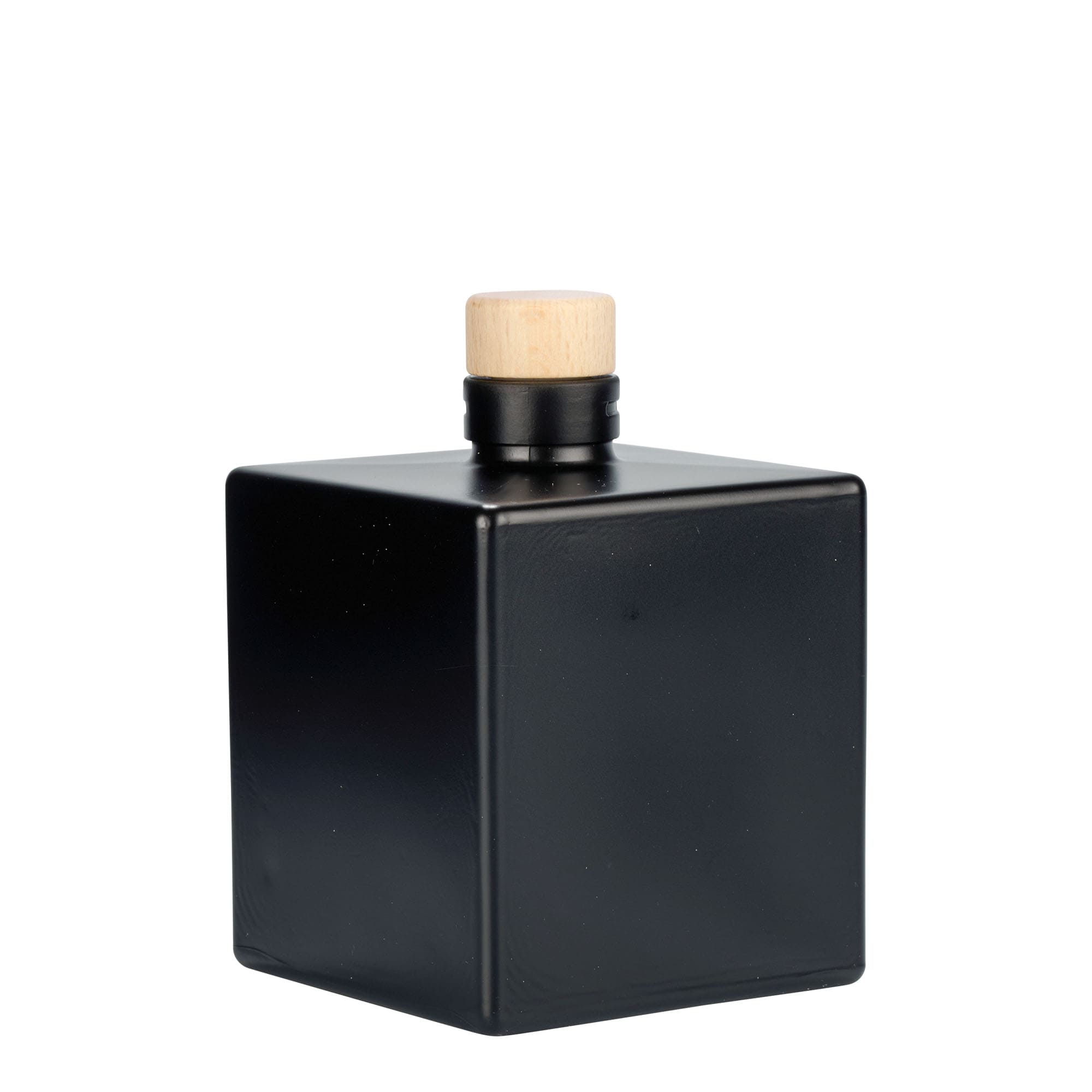Bouteille en verre 500 ml « Cube », carrée, noire, ouverture : bouchon en liège
