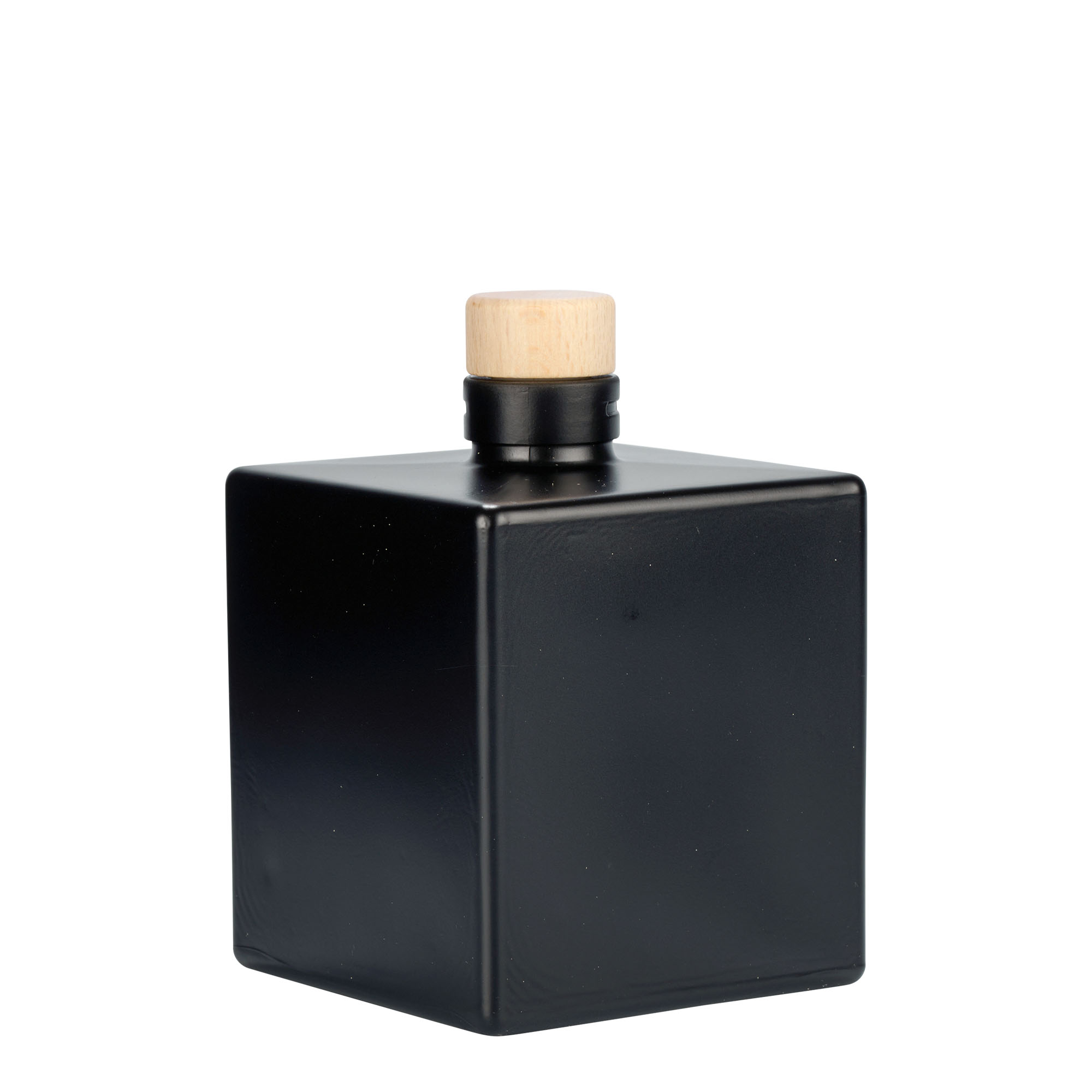 Bouteille en verre 500 ml « Cube », carrée, noire, ouverture : bouchon en liège