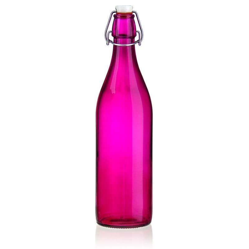 Bouteille en verre 1 000 ml 'Giara', rose, col : bouchon mécanique