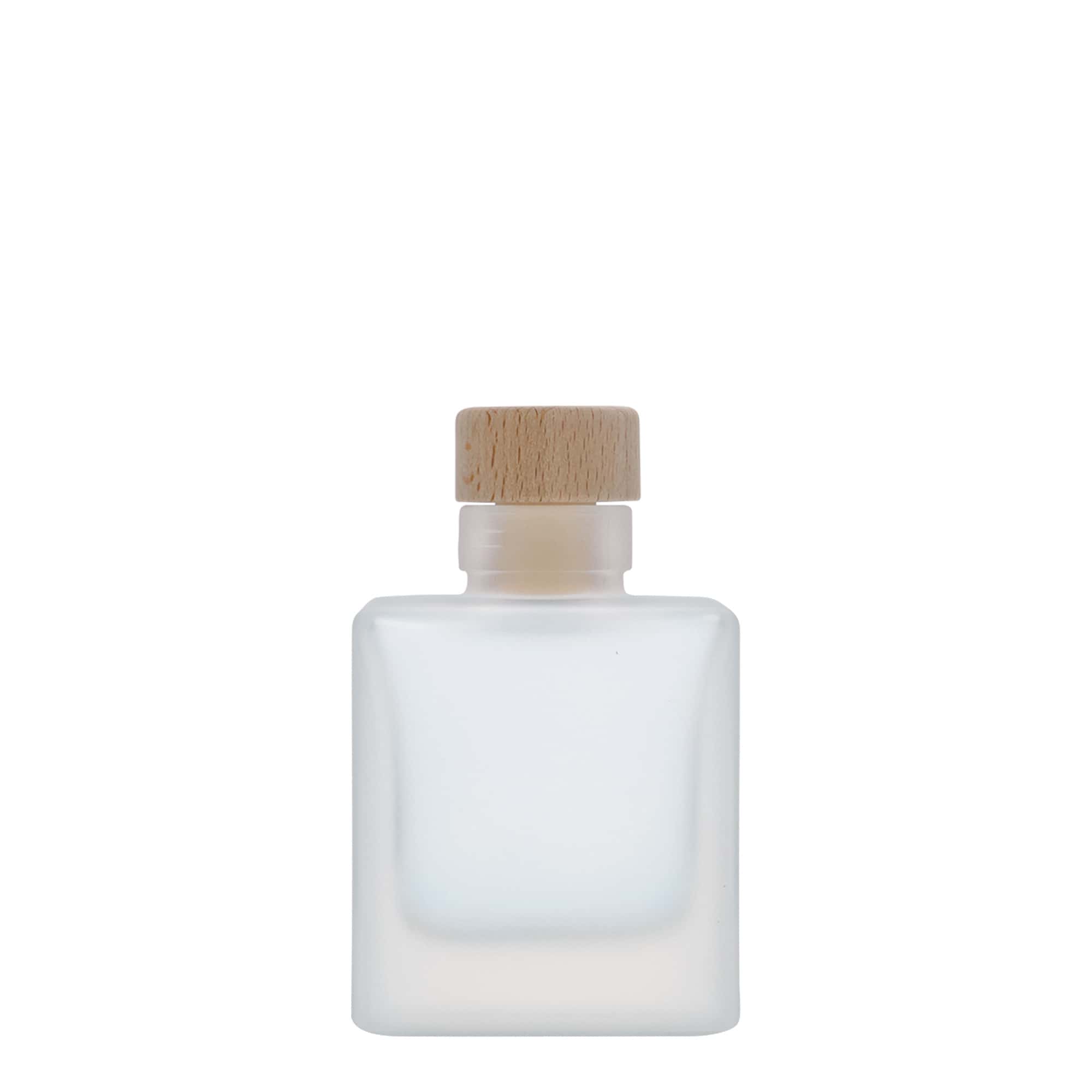 Flacon en verre 100 ml « Cube », carré, givré, ouverture : bouchon en liège Flacon en verre 100 ml « Cube », carré, givré, ouverture : bouchon en liège