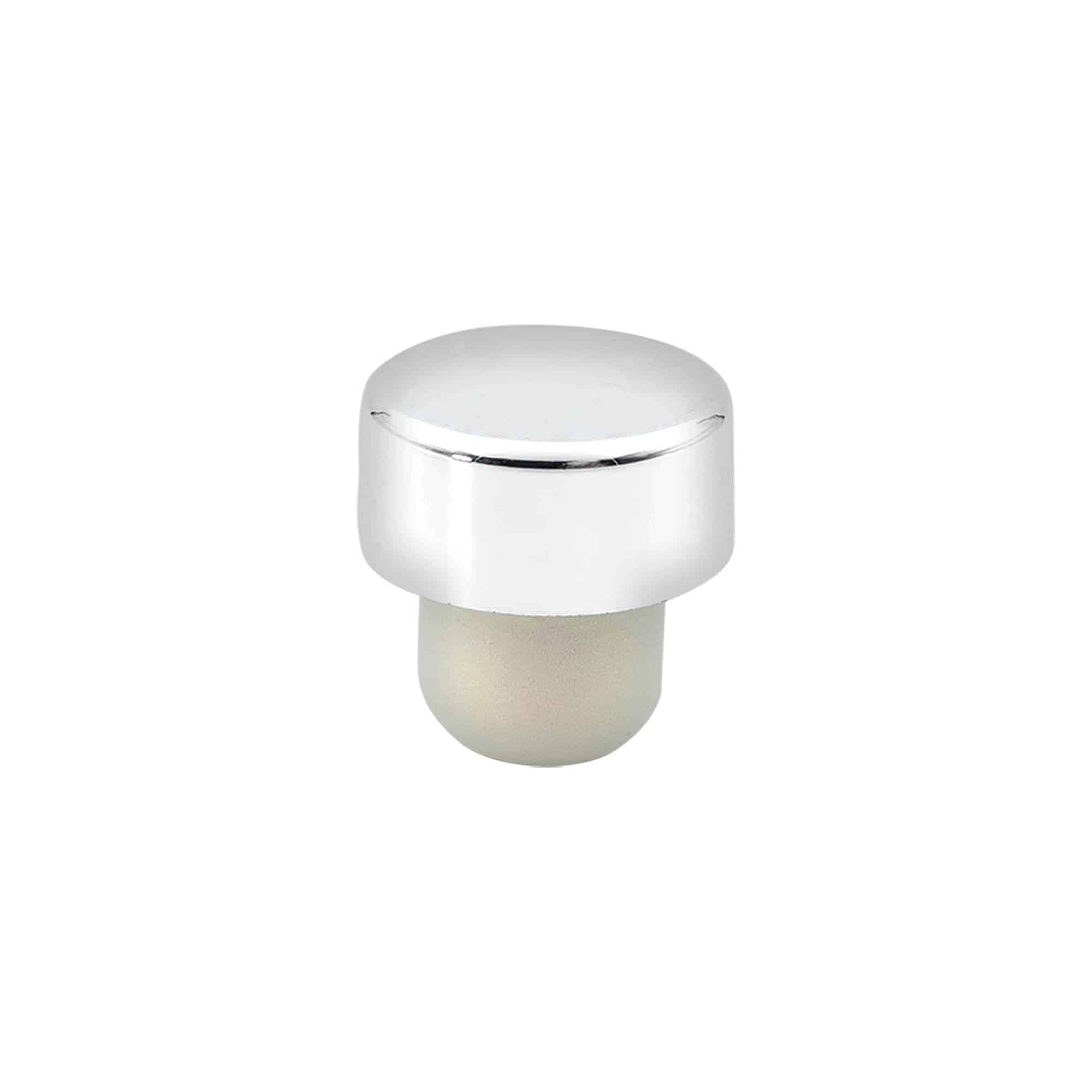 Bouchon à prise 19 mm, plastique, argenté, pour embouchure : liège Bouchon à prise 19 mm, plastique, argenté, pour embouchure : liège