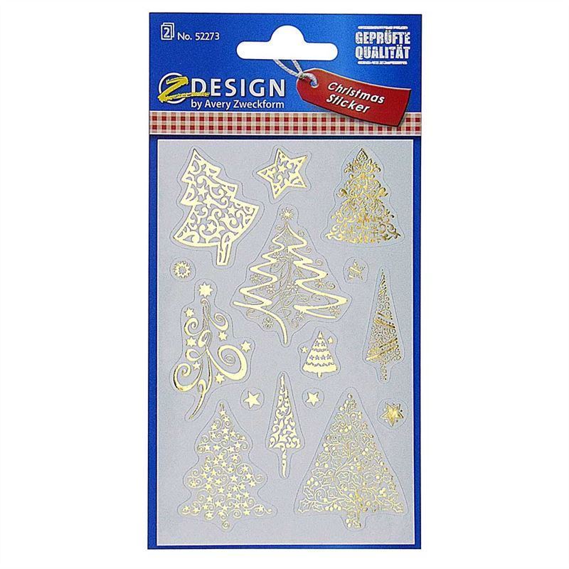Autocollants Zweckform « Sapins de Noël », papier, doré
