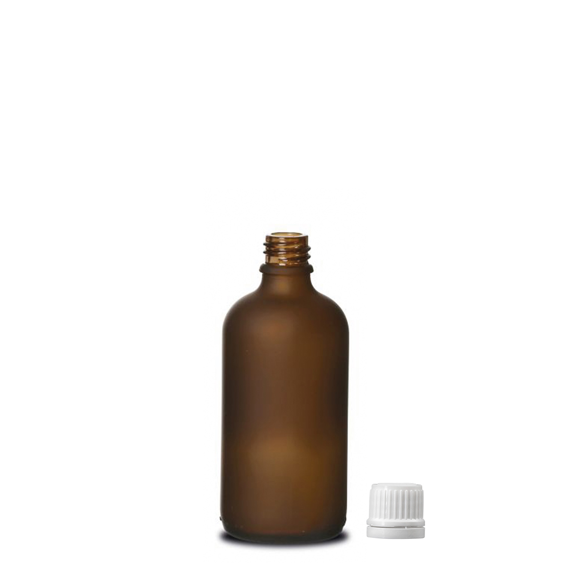 Flacon médical 100 ml, verre, brun givré, ouverture : DIN 18 Flacon médical 100 ml, verre, brun givré, ouverture : DIN 18
