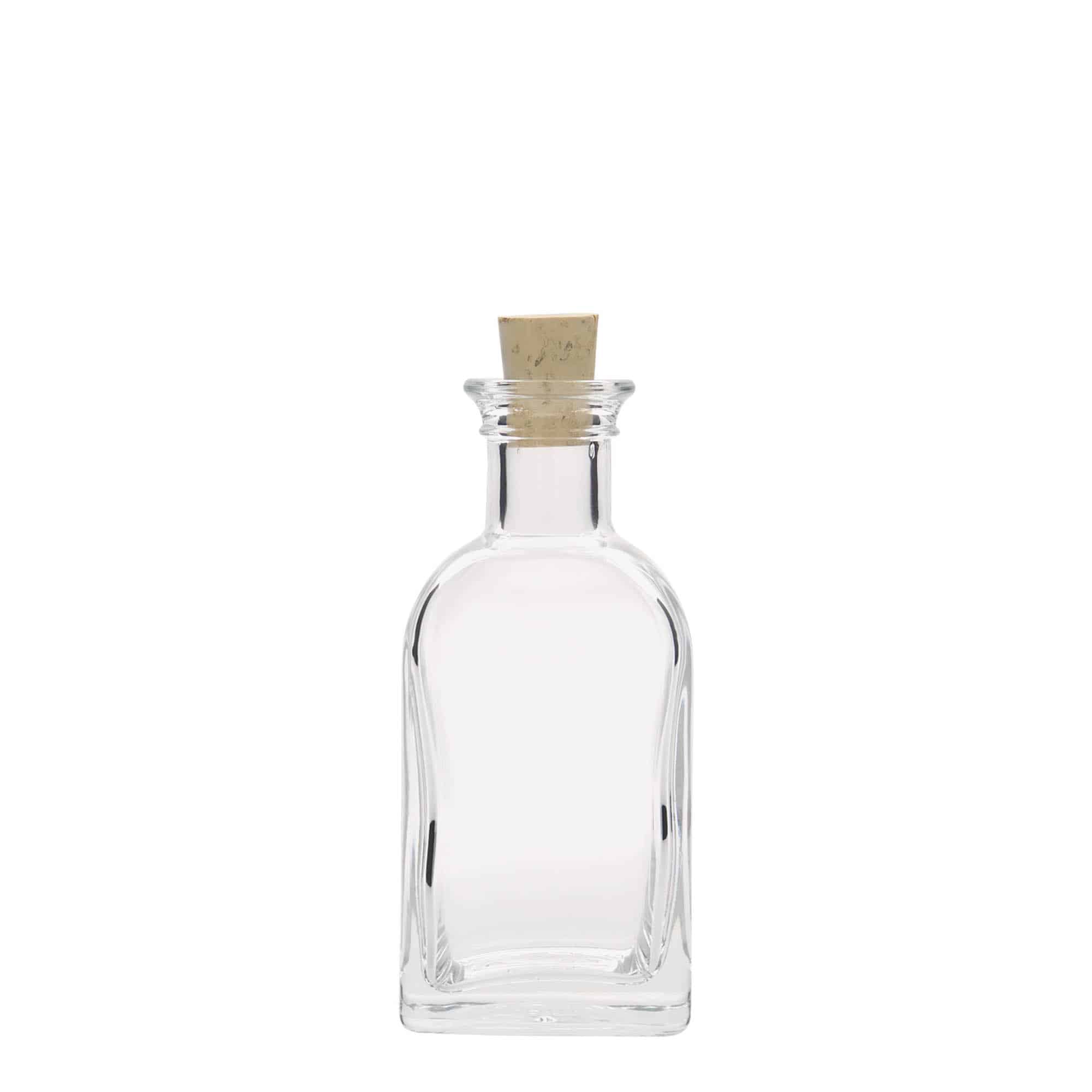 Bouteille en verre apothicaire 'Carré', carrée 100 ml, col : liège