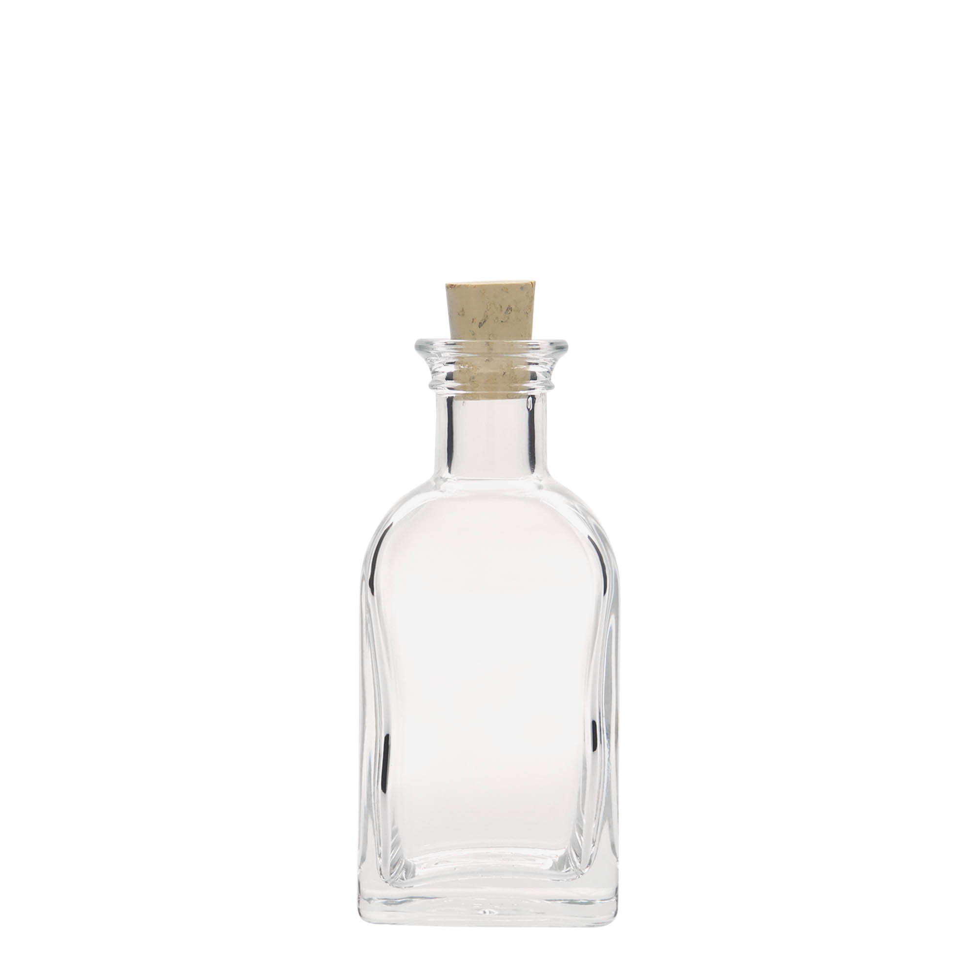 Flacon en verre 100 ml Apotheker Carré, carré, ouverture : bouchon en liège Flacon en verre 100 ml Apotheker Carré, carré, ouverture : bouchon en liège