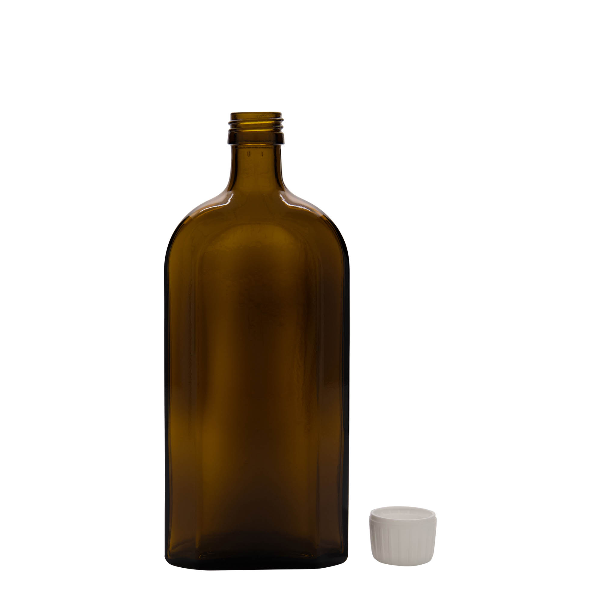 Flacon médical 500 ml Meplat, ovale, verre, brun, ouverture : PP 28 Flacon médical 500 ml Meplat, ovale, verre, brun, ouverture : PP 28