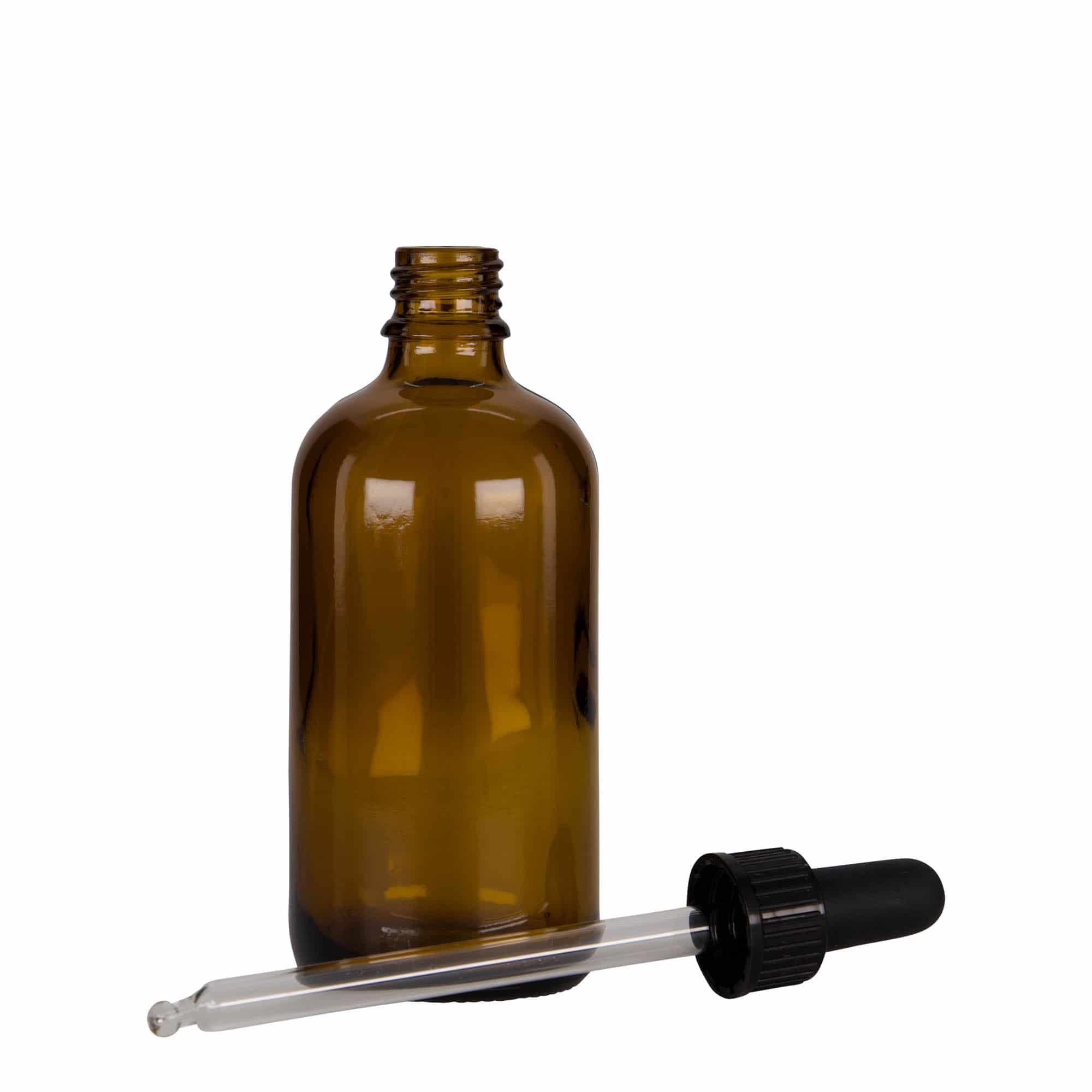 Flacon compte-gouttes 100 ml Médical, verre, brun-noir, ouverture : DIN 18