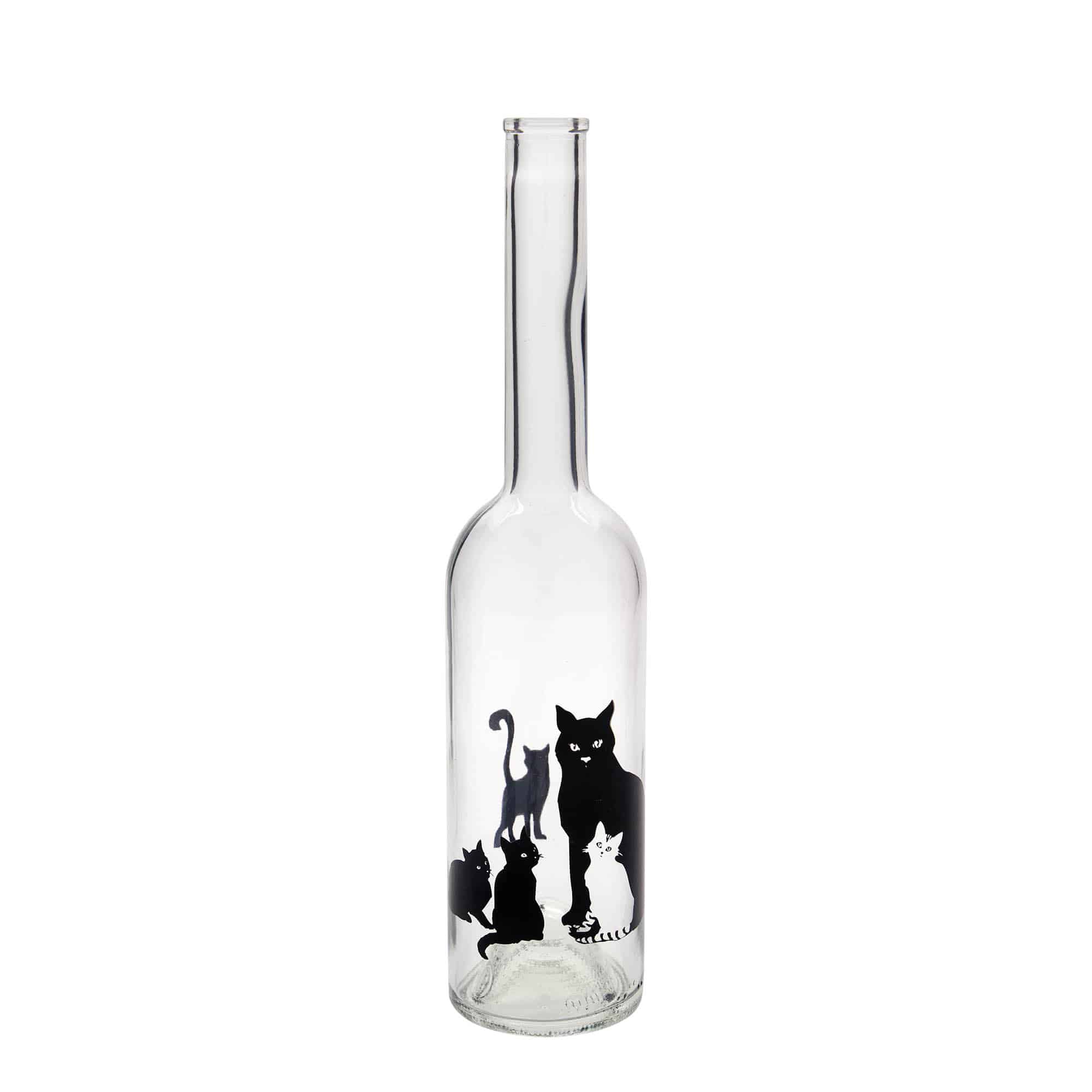Bouteille en verre 500 ml 'Opera', motif : chats, ouverture : bouchon en liège