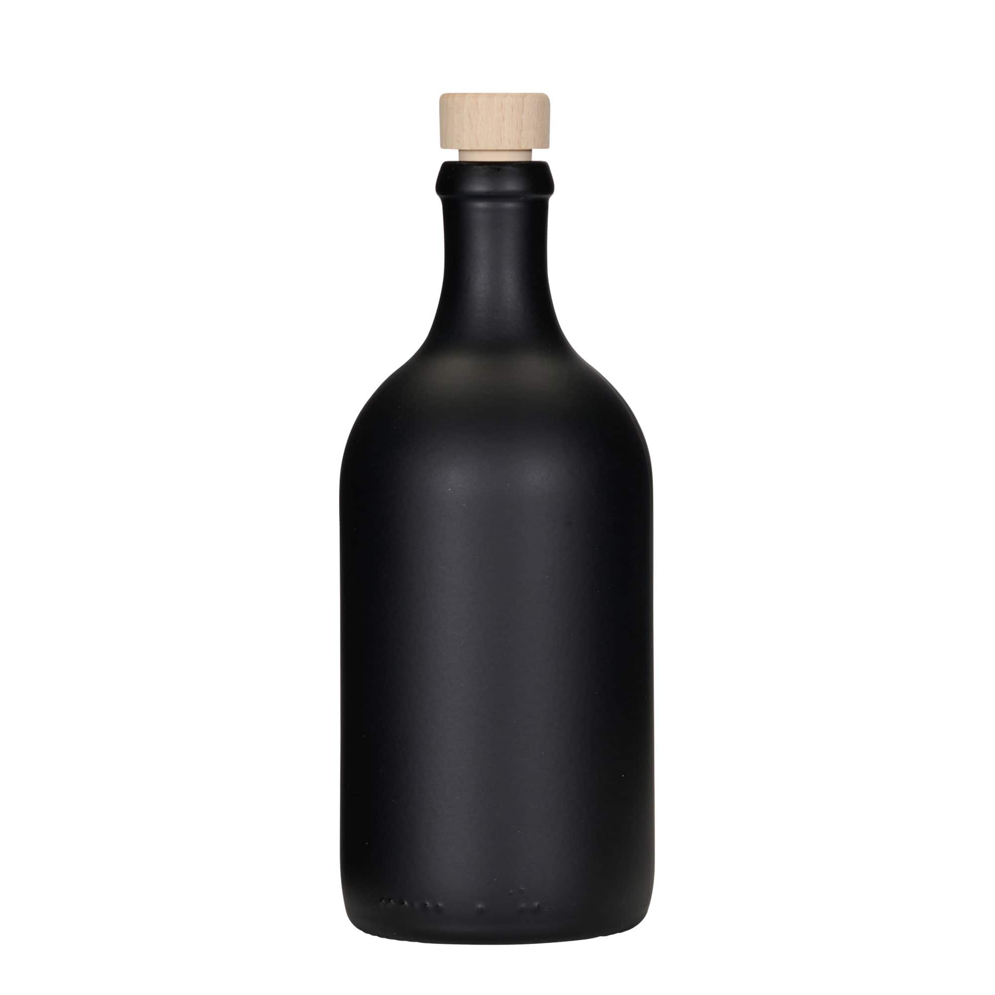Bouteille en verre 500 ml 'Ginevra Leggera', noire, ouverture : bouchon en liège Bouteille en verre 500 ml 'Ginevra Leggera', noire, ouverture : bouchon en liège