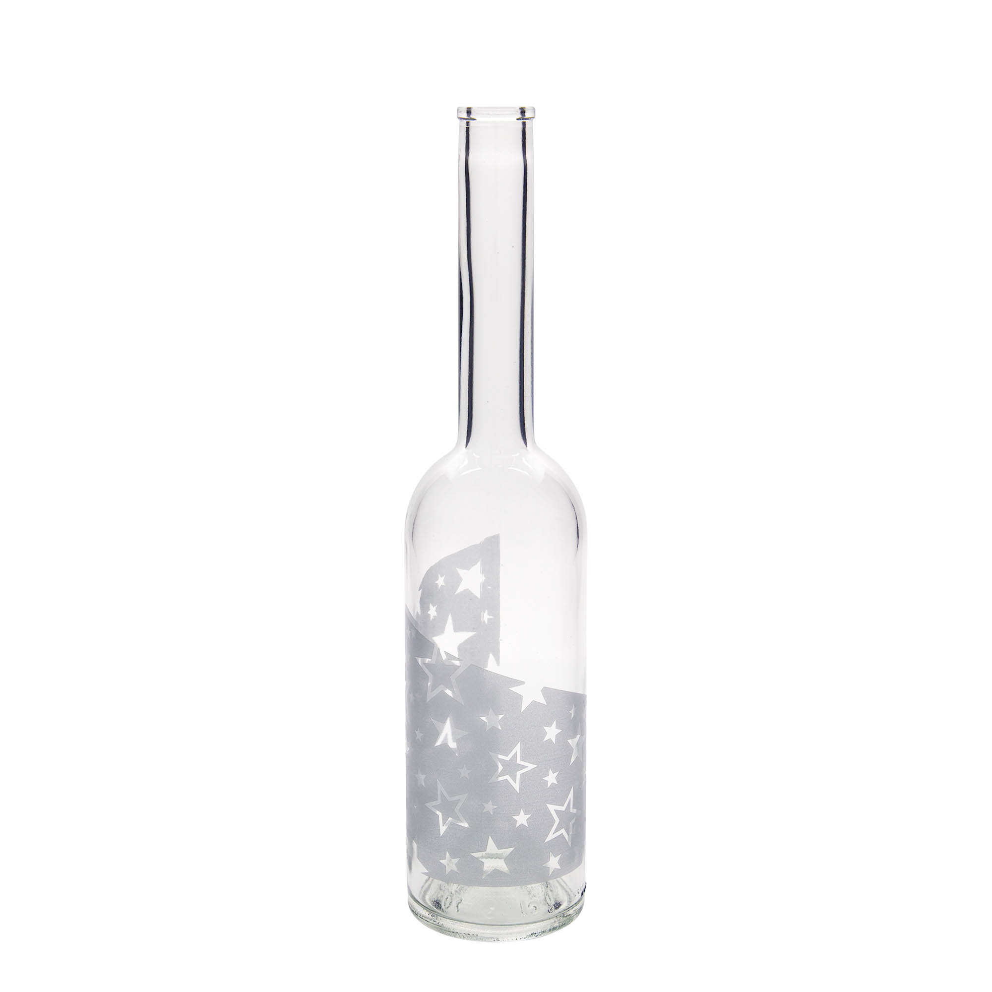 Bouteille en verre 500 ml 'Opera', motif : étoiles argentées, bouchon : liège