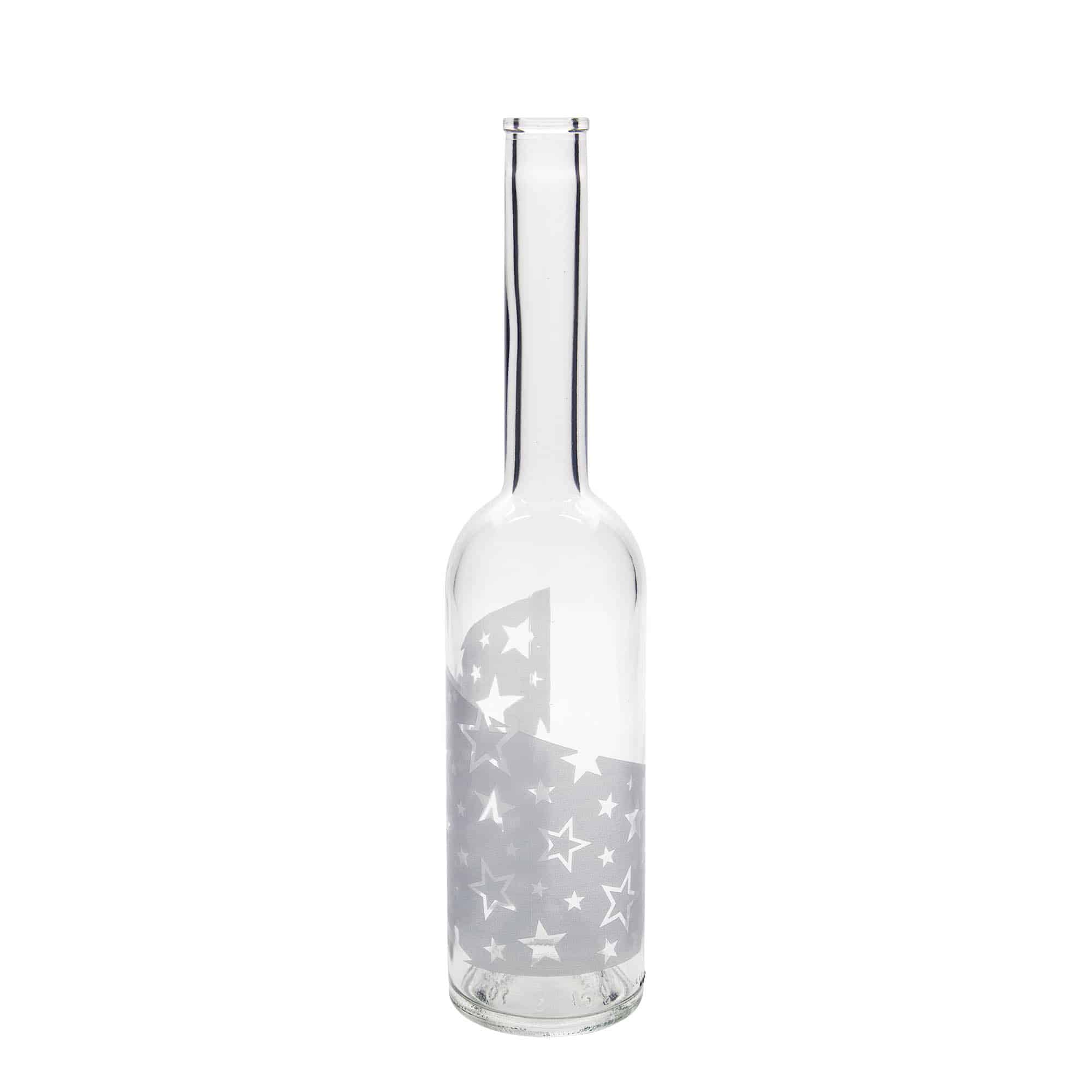 Bouteille en verre 500 ml 'Opera', motif : étoiles argentées, bouchon : liège