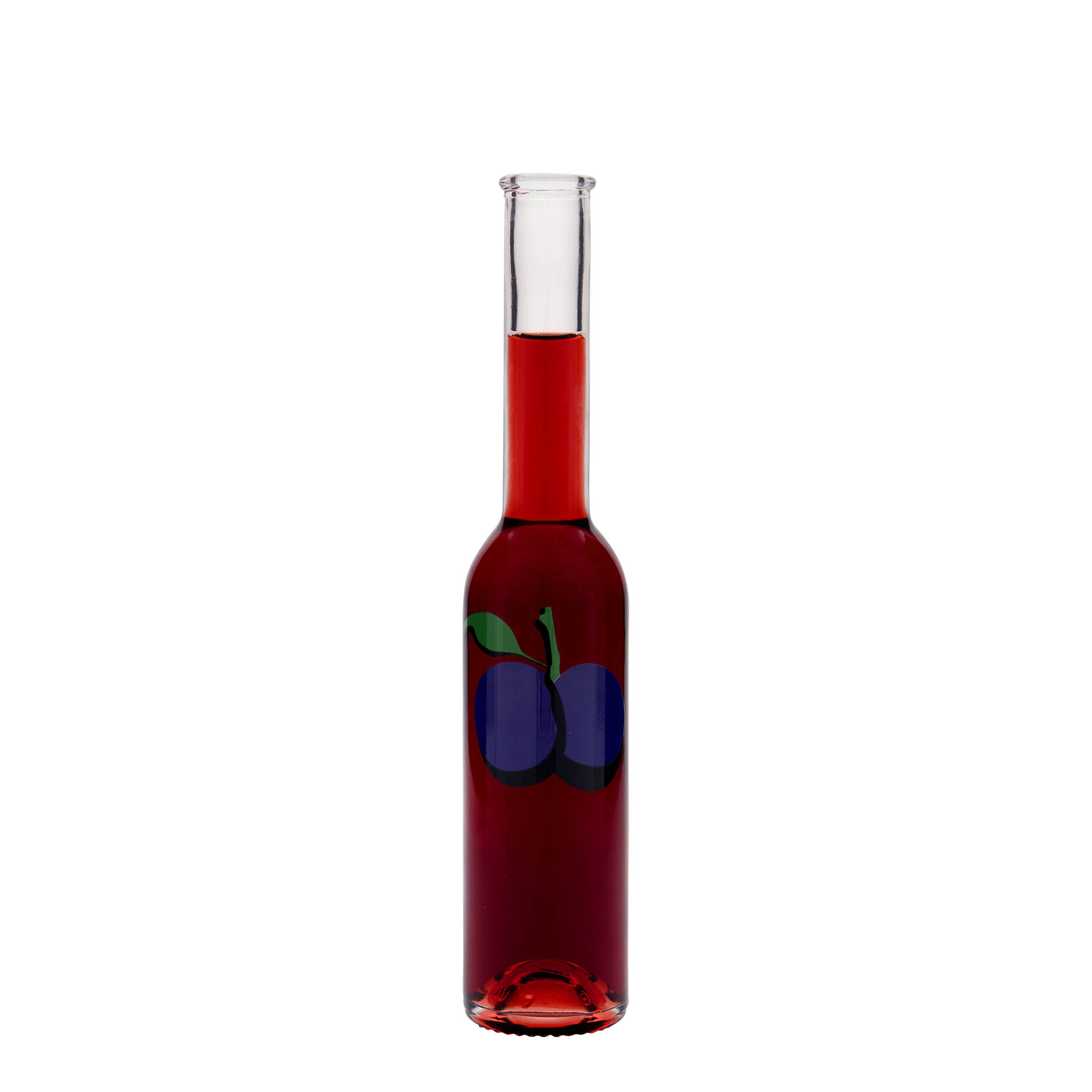 Flacon en verre 200 ml 'Opera', motif : prune, ouverture : bouchon en liège