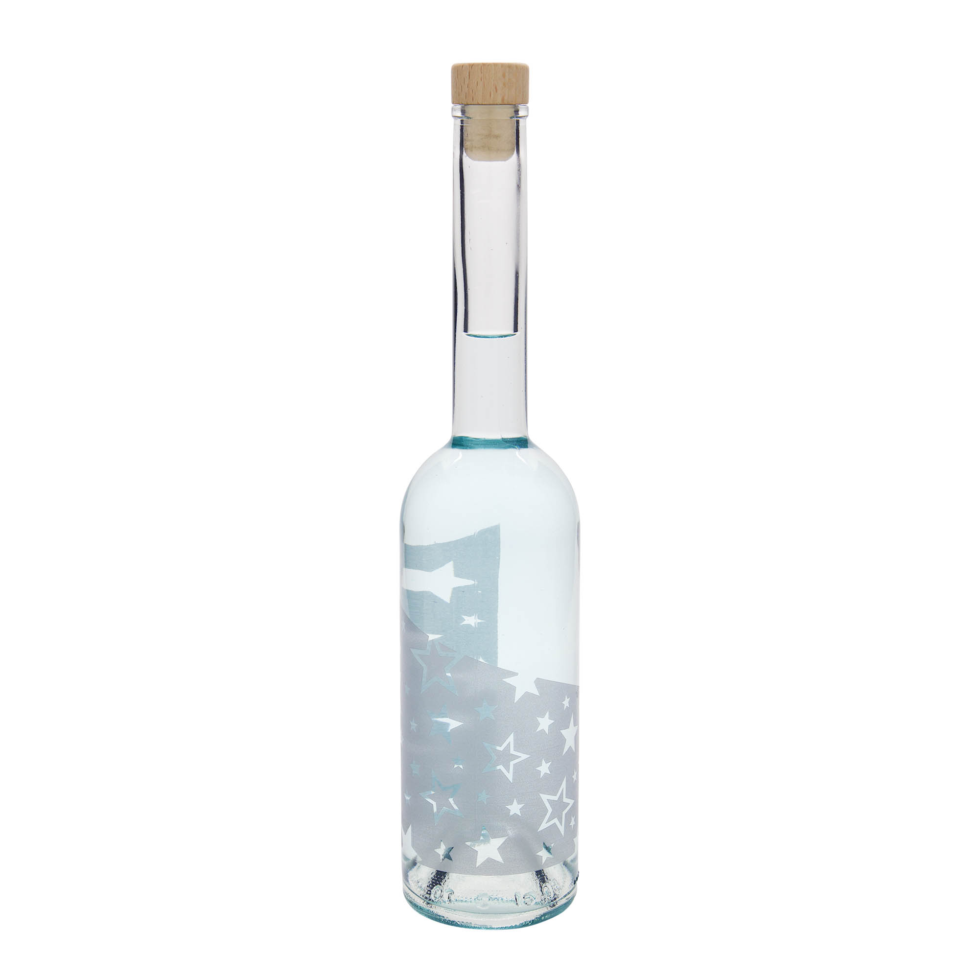 Bouteille en verre 500 ml 'Opera', motif : étoiles argentées, bouchon : liège Bouteille en verre 500 ml 'Opera', motif : étoiles argentées, bouchon : liège