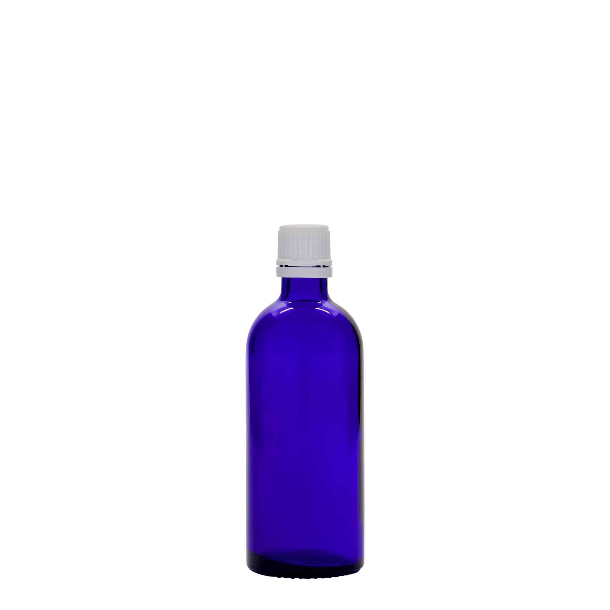 Flacon médical 100 ml, verre, bleu royal, ouverture : DIN 18