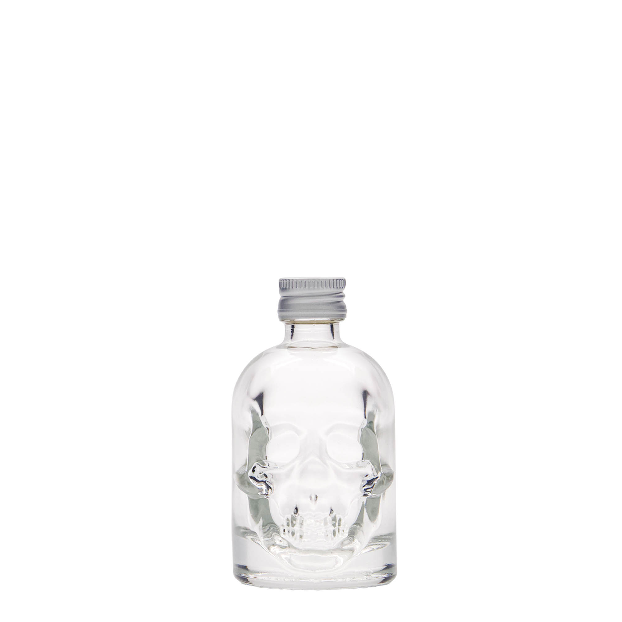 Flacon en verre 50 ml « Tête de mort », ouverture : PP 18 Flacon en verre 50 ml « Tête de mort », ouverture : PP 18