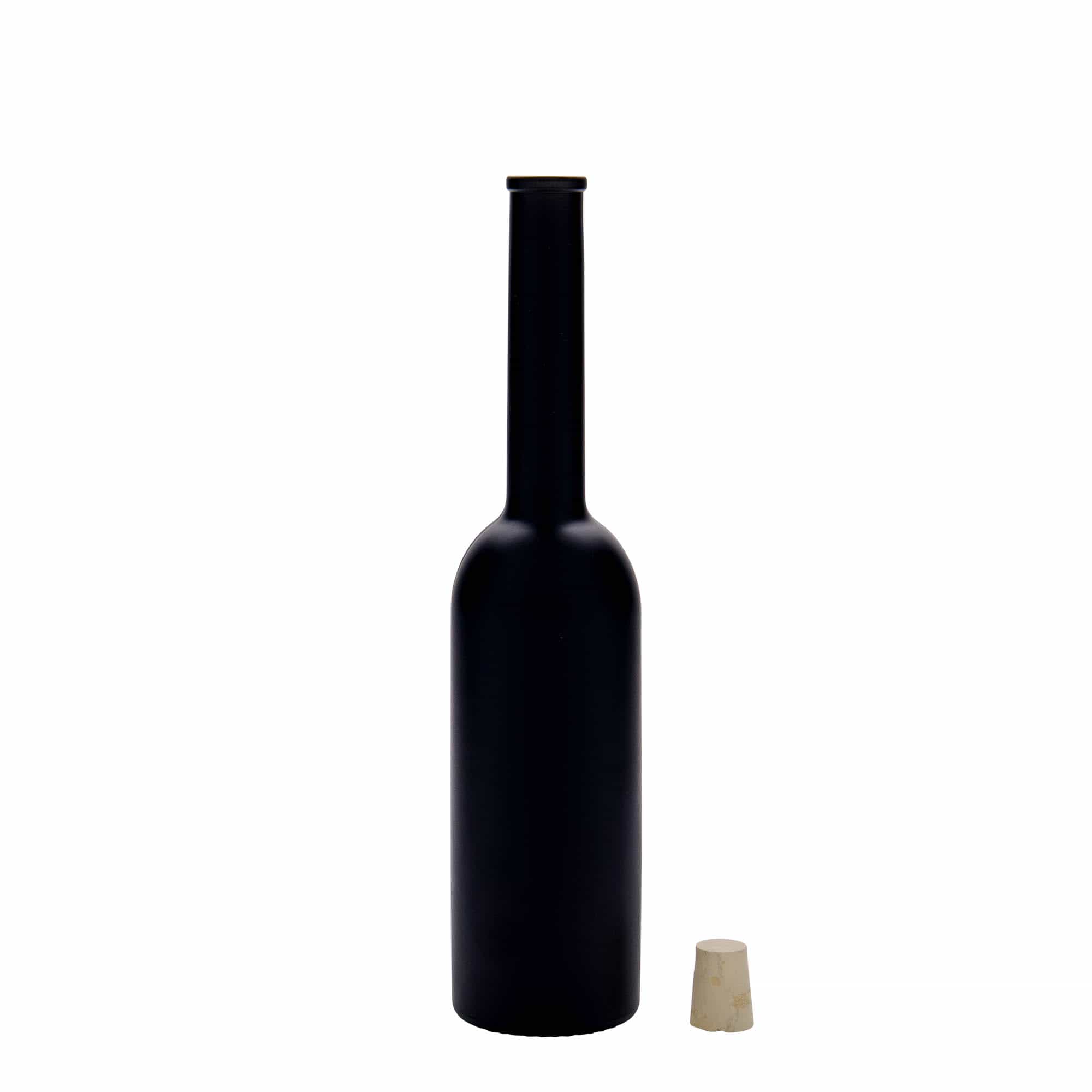 Flacon en verre de 200 ml « Opera », noir, ouverture : bouchon en liège