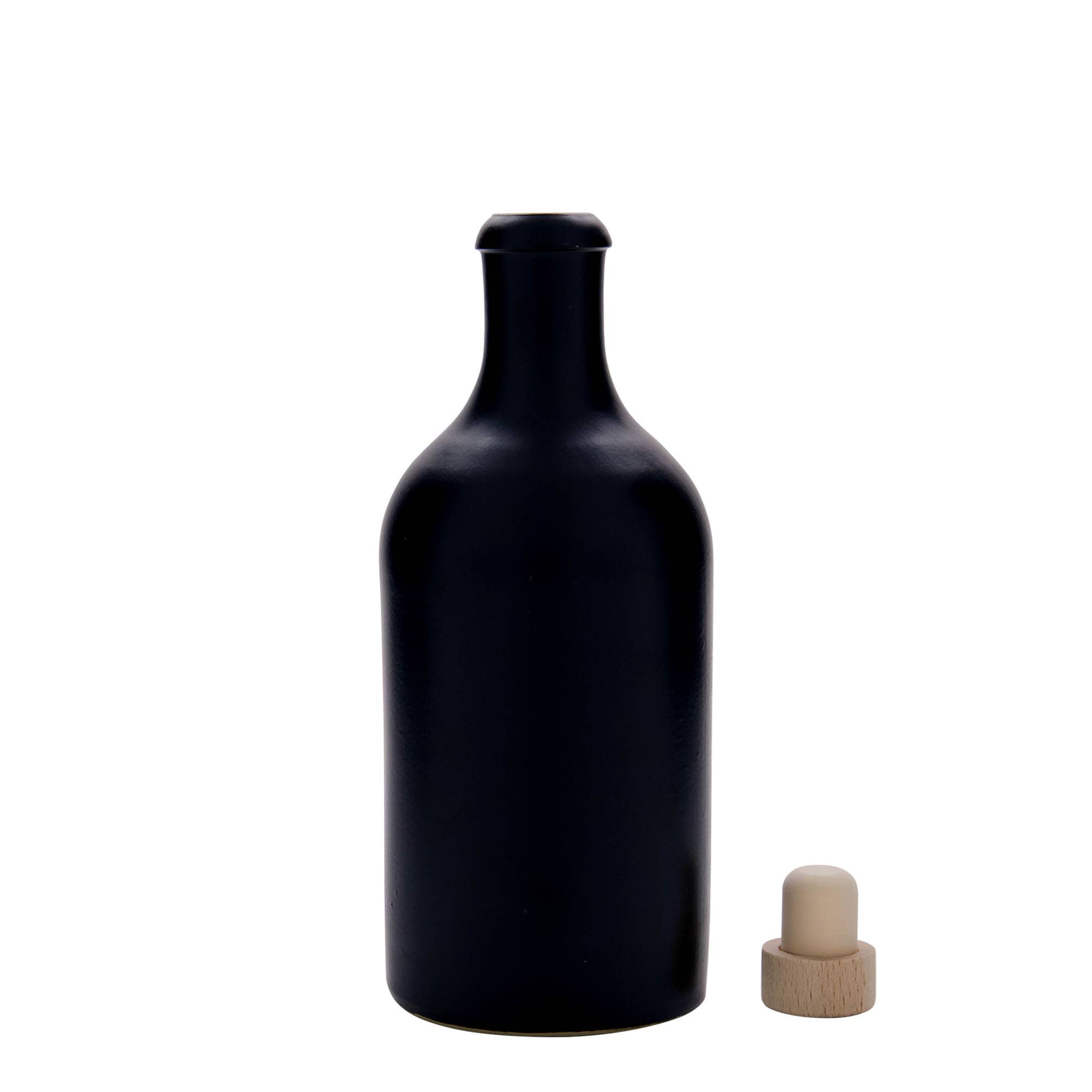 Cruche en grès 500 ml, noire, ouverture : liège