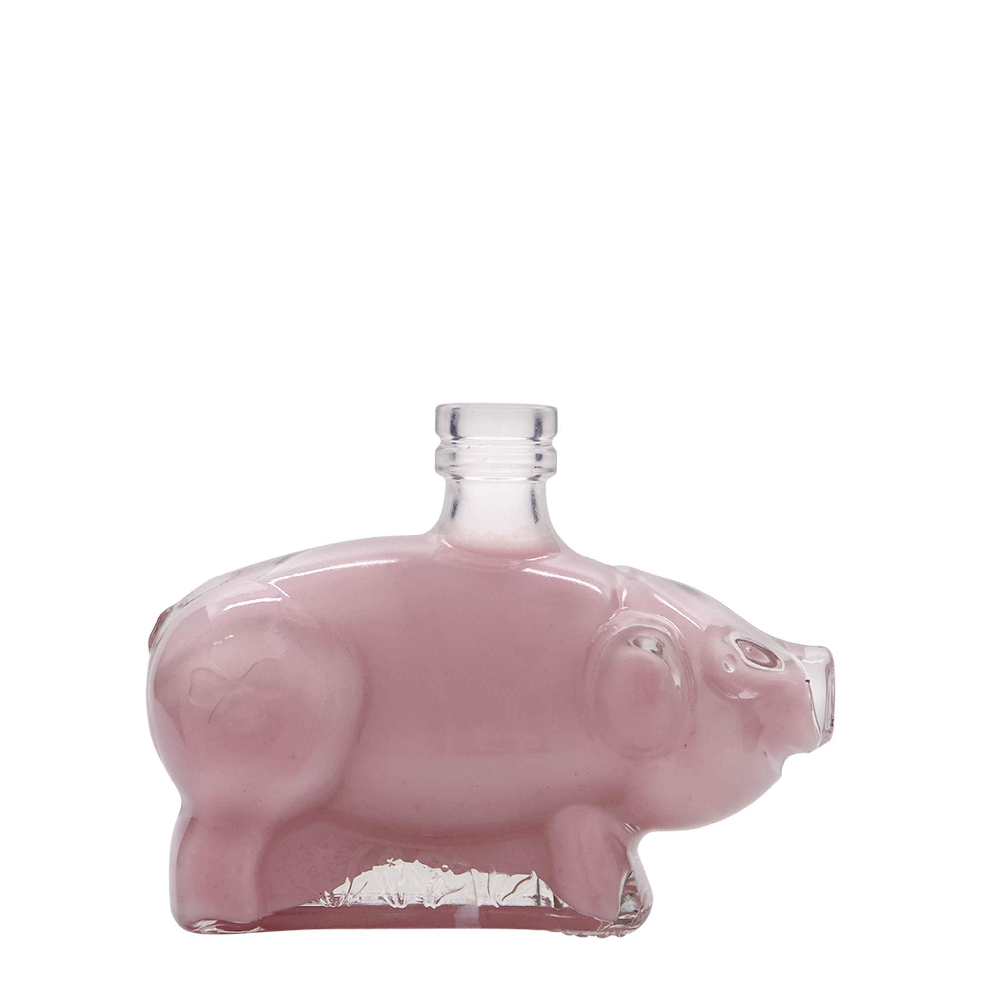 Flacon en verre de 200 ml « Cochon porte-bonheur », ouverture : bouchon en liège