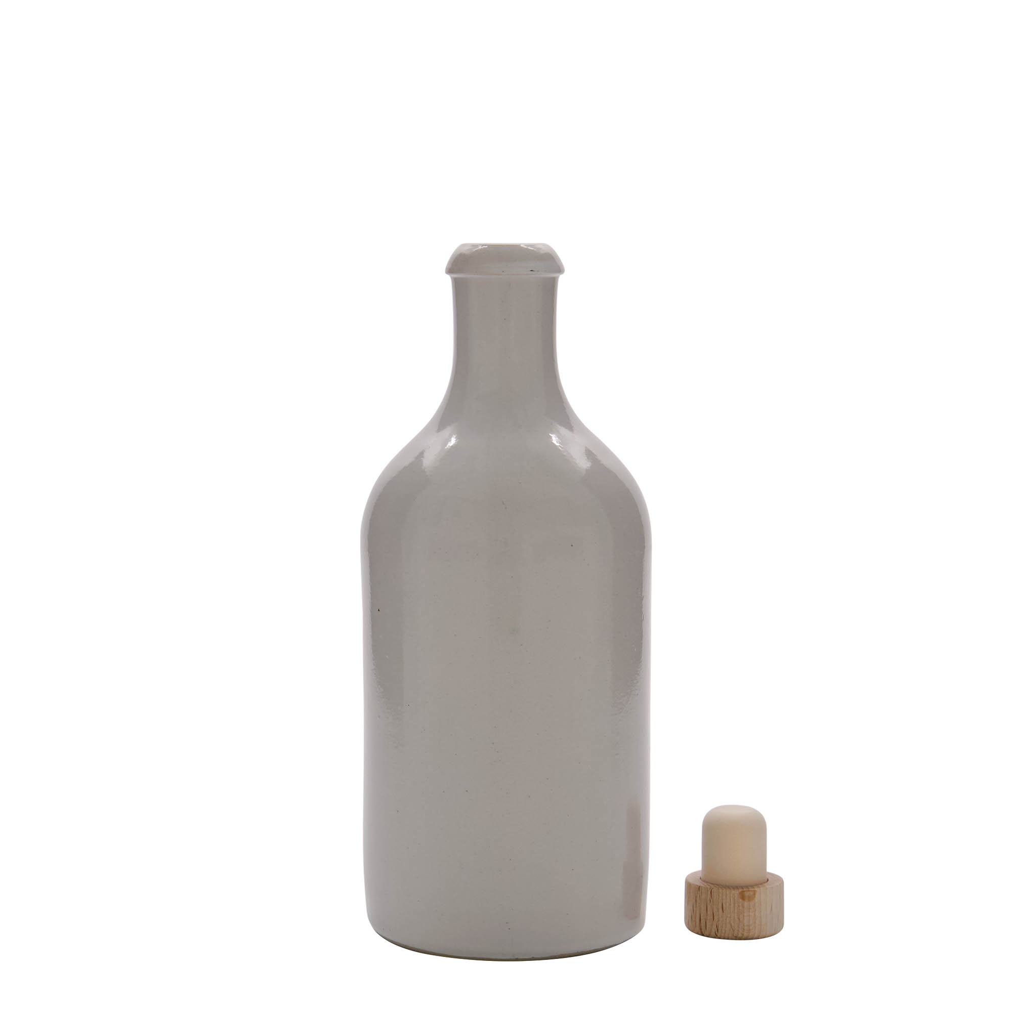Cruche en terre cuite 500 ml, grès, blanche, ouverture : liège Cruche en terre cuite 500 ml, grès, blanche, ouverture : liège