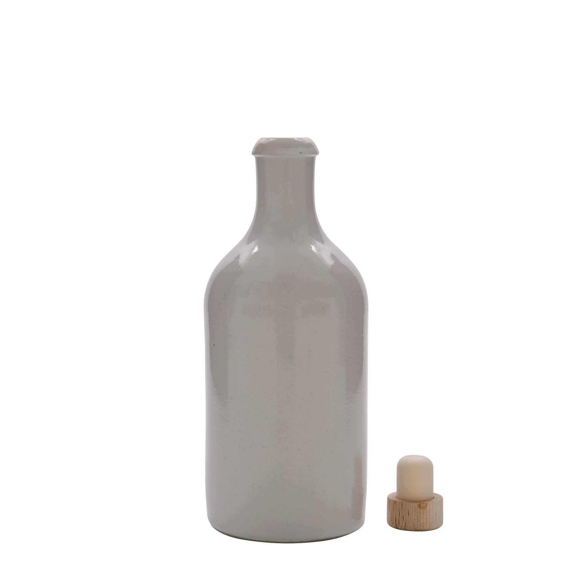 Cruche en terre cuite 500 ml, grès, blanche, ouverture : liège