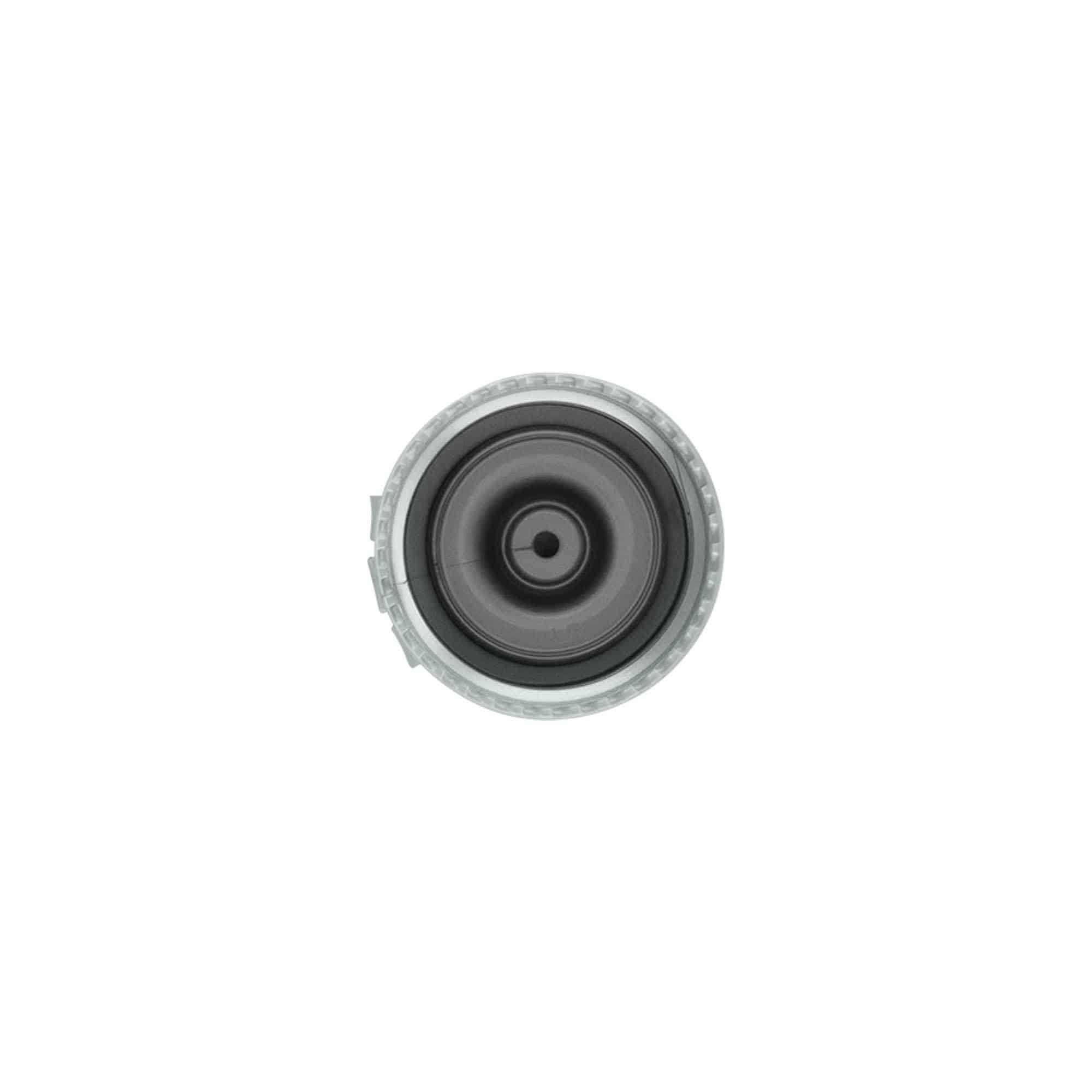 Bouchon à vis avec charnière à bascule, plastique PP, argent, pour ouverture : 24/410