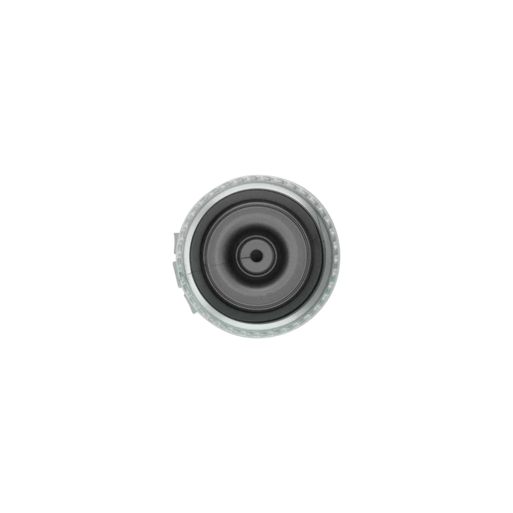 Bouchon à vis avec charnière à bascule, plastique PP, argent, pour ouverture : 24/410