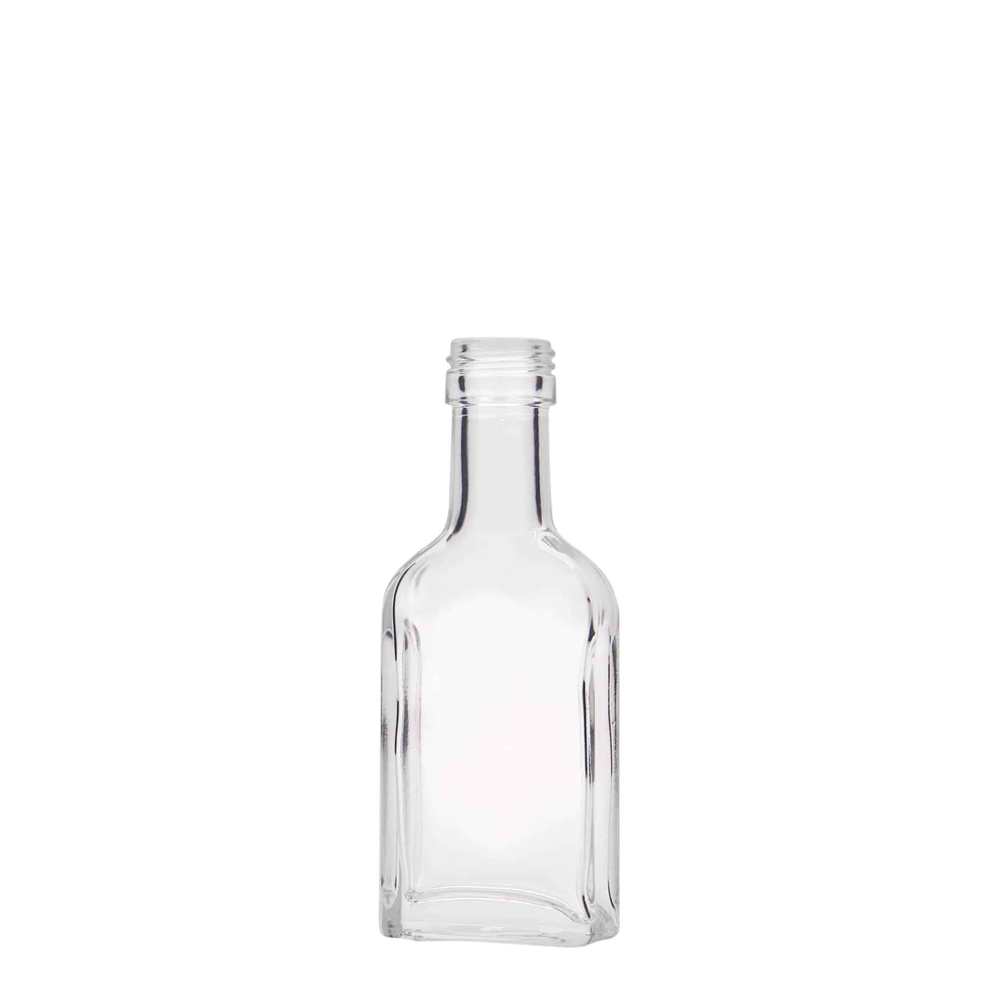 Flacon de poche 40 ml col long, rectangulaire, verre, ouverture : PP 22 Flacon de poche 40 ml col long, rectangulaire, verre, ouverture : PP 22