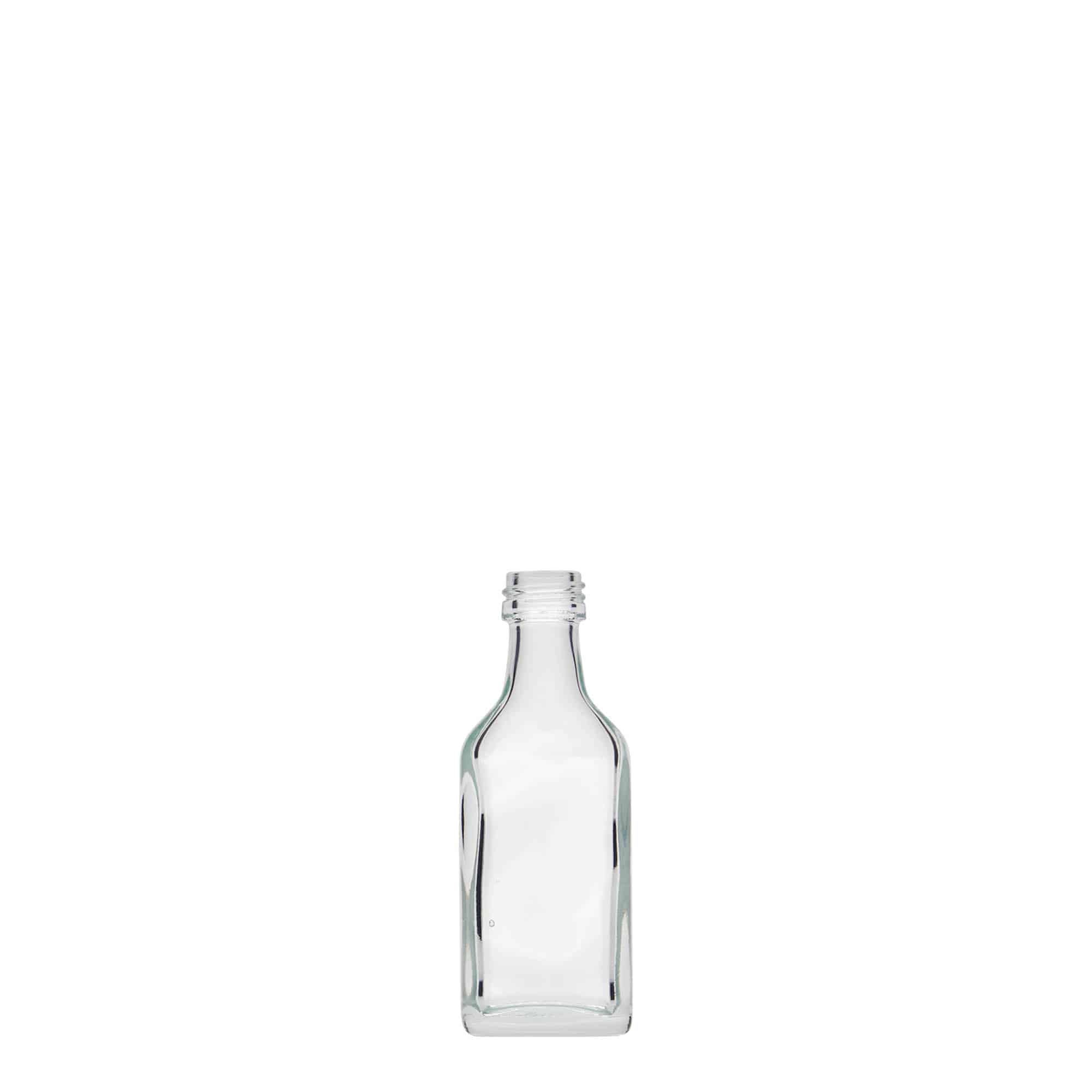 Flacon de poche 20 ml, rectangulaire, verre, col : PP 18