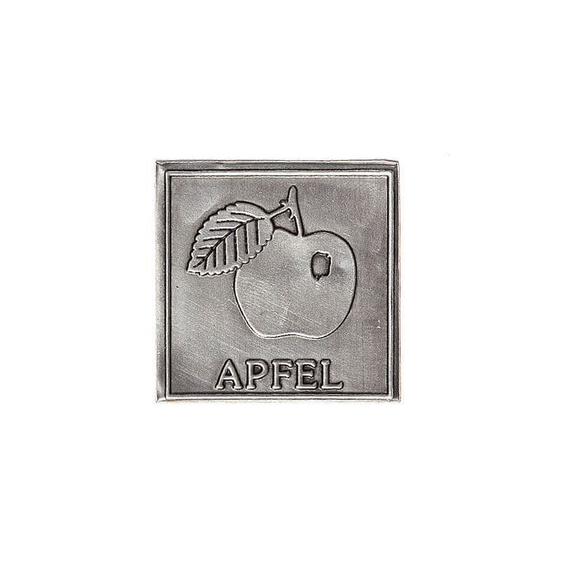Étiquette en étain 'Pomme', carrée, métallique, argentée Étiquette en étain 'Pomme', carrée, métallique, argentée