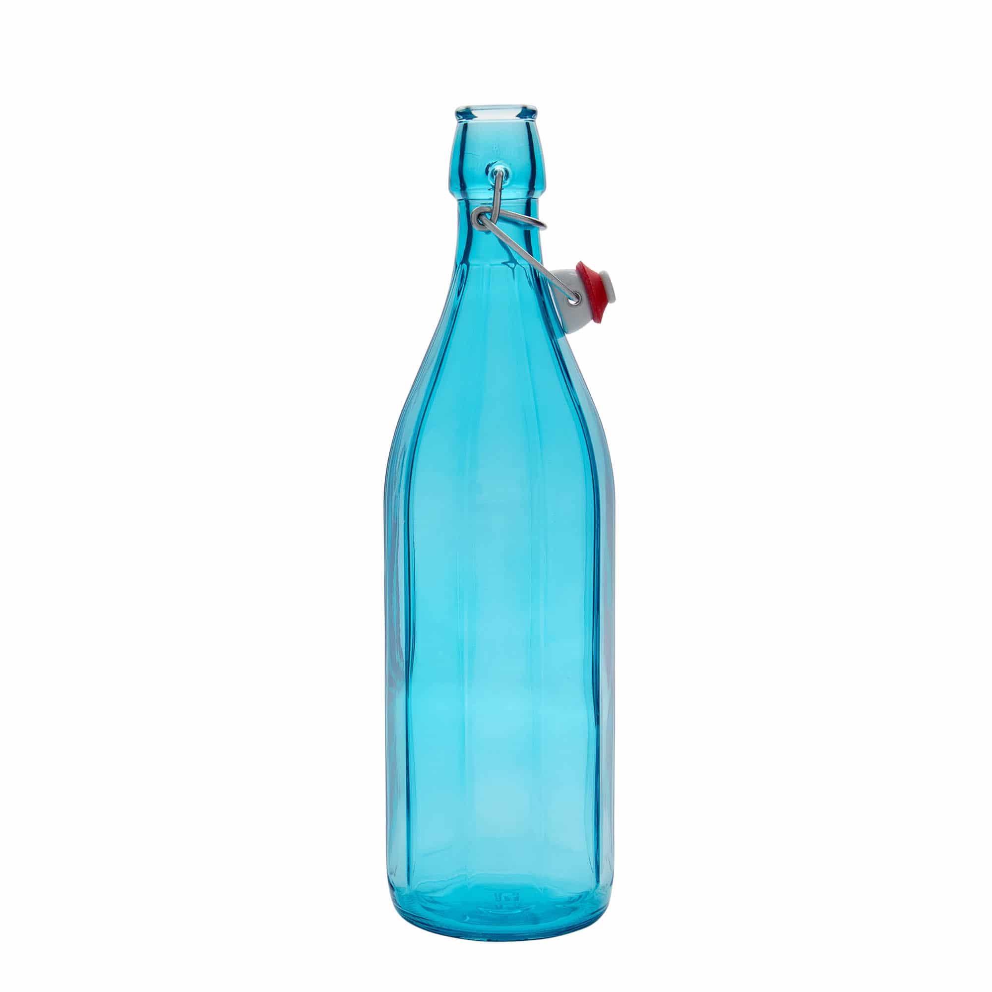 Bouteille en verre 1 000 ml 'Oxford', décagonale, bleu azur, bouchage: bouchon mécanique