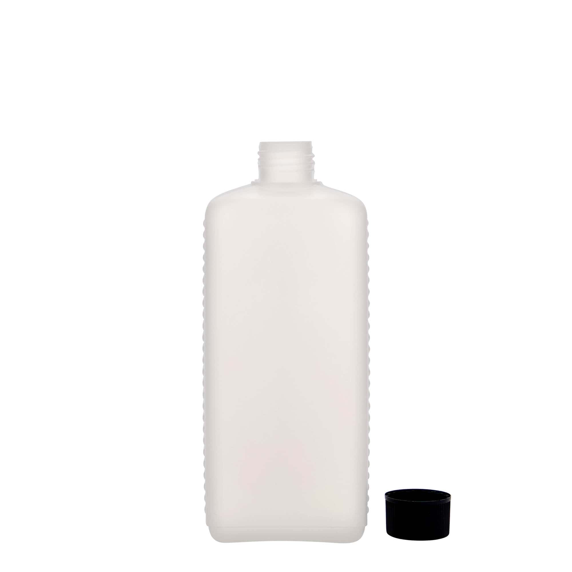 Bouteille bidon 500 ml, rectangulaire, plastique HDPE, naturel, ouverture : DIN 25 EPE
